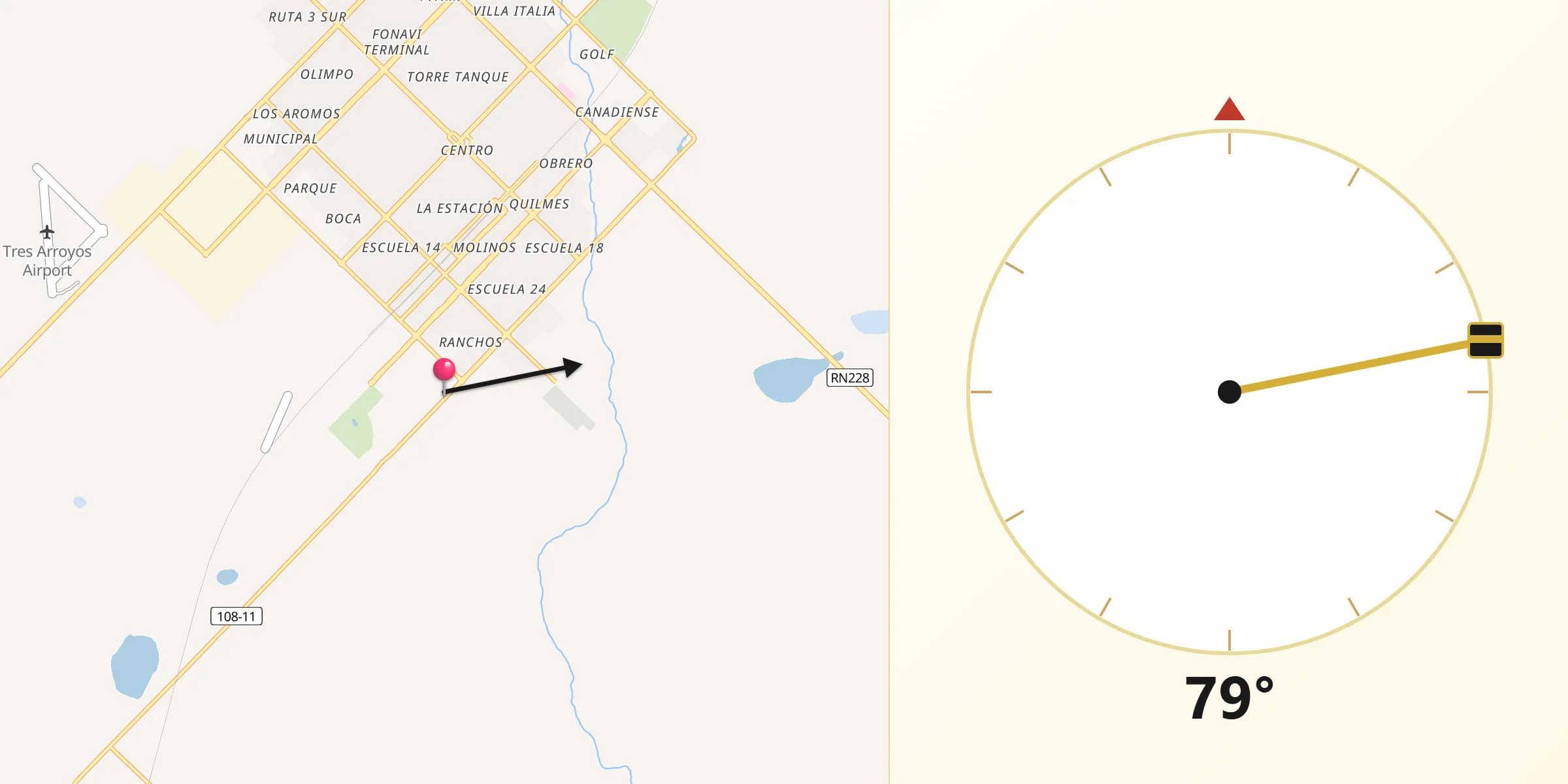 Dirección de la Qibla desde San Cayetano