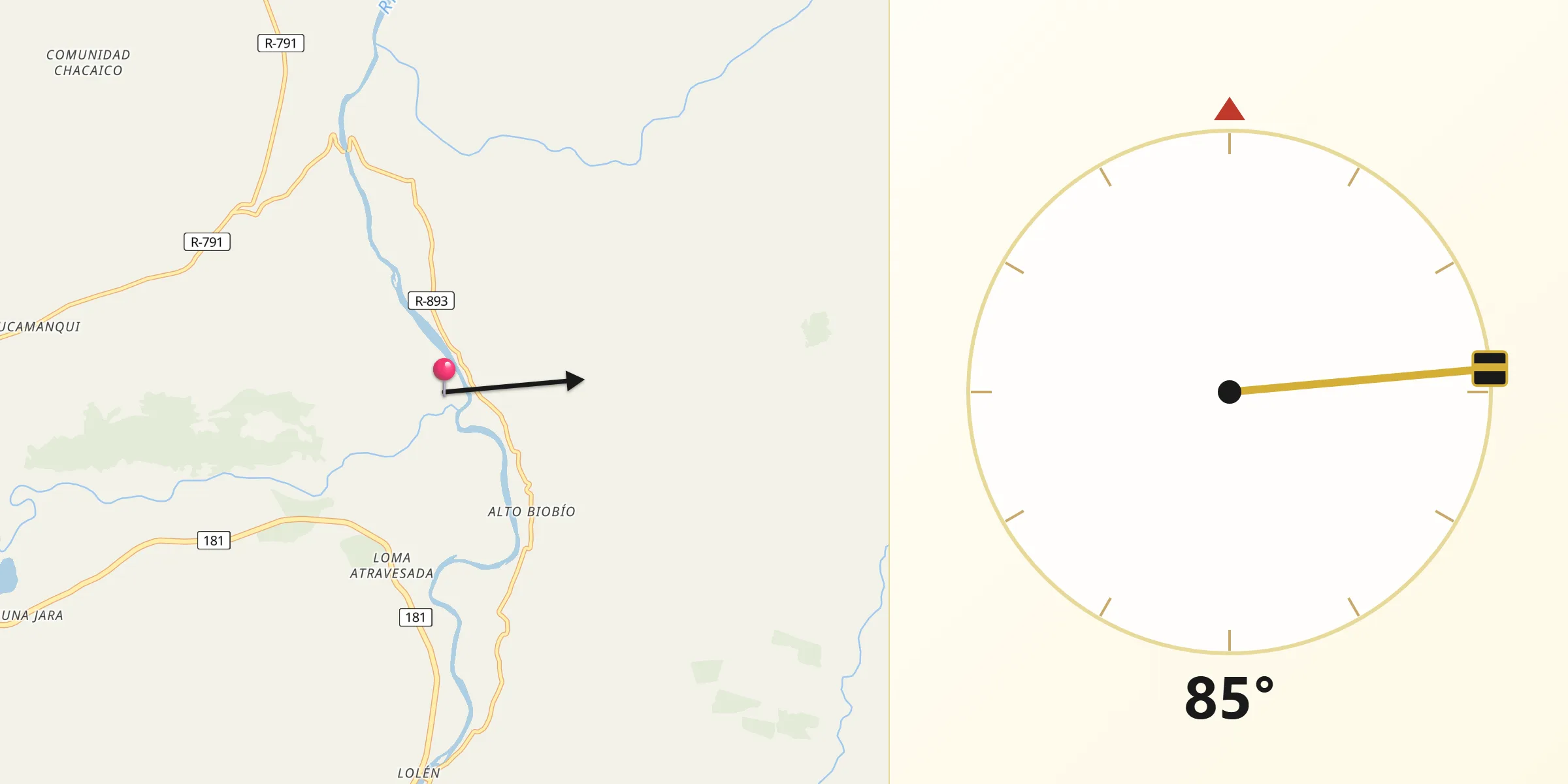 Dirección de la Qibla desde Lonquimay