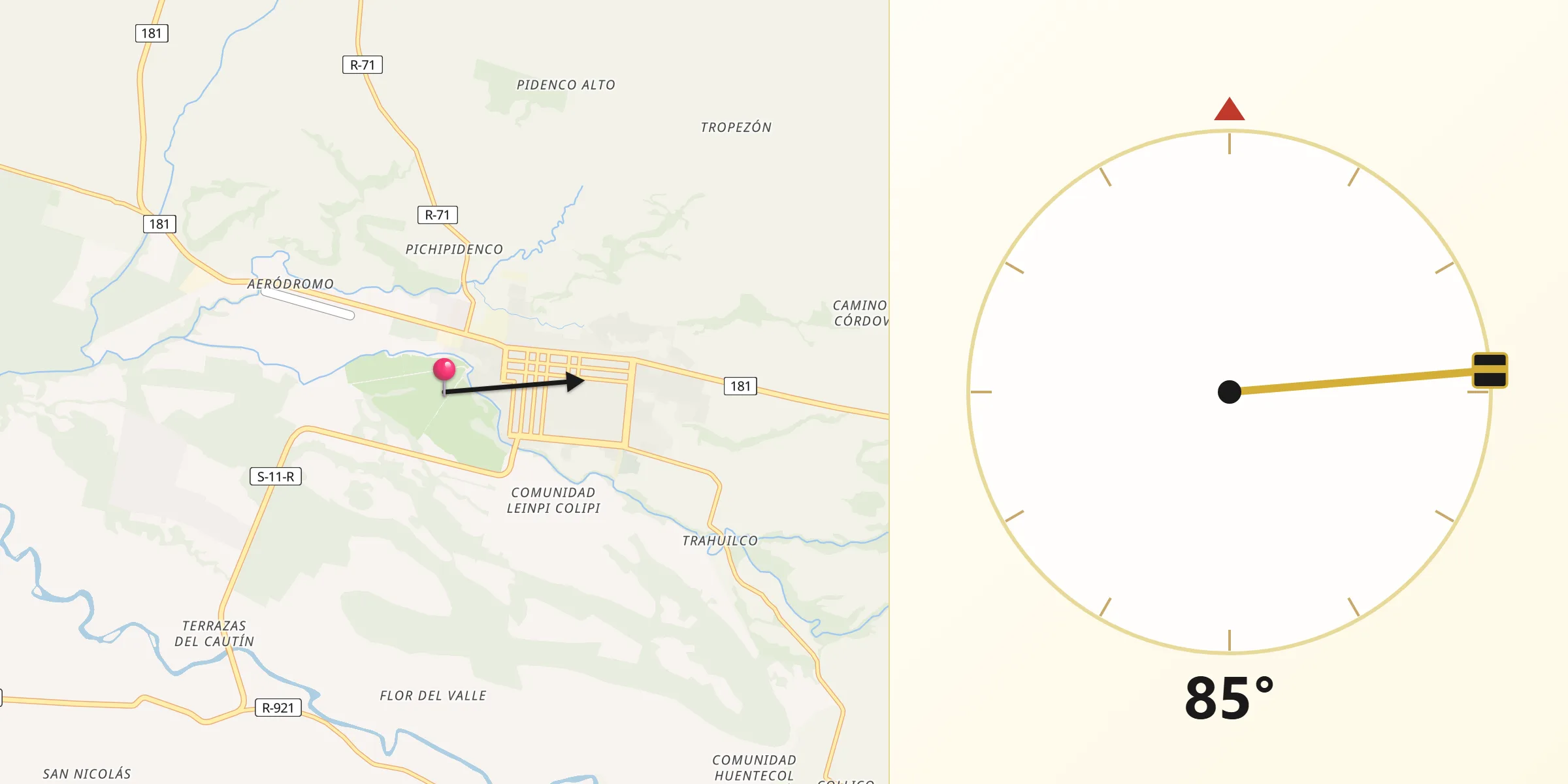 Dirección de la Qibla desde Curacautín