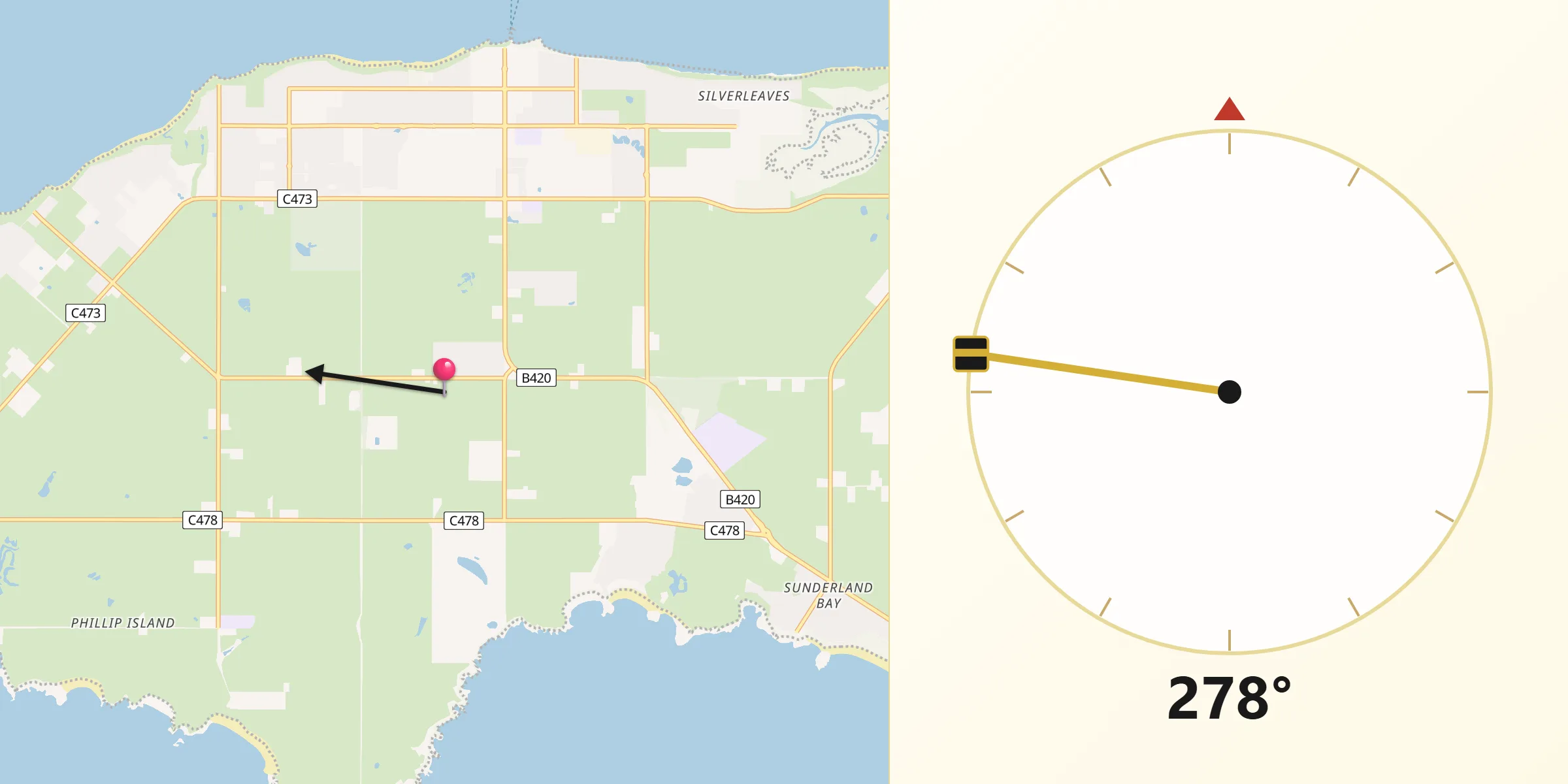 Qibla Direction from Phillip Island
