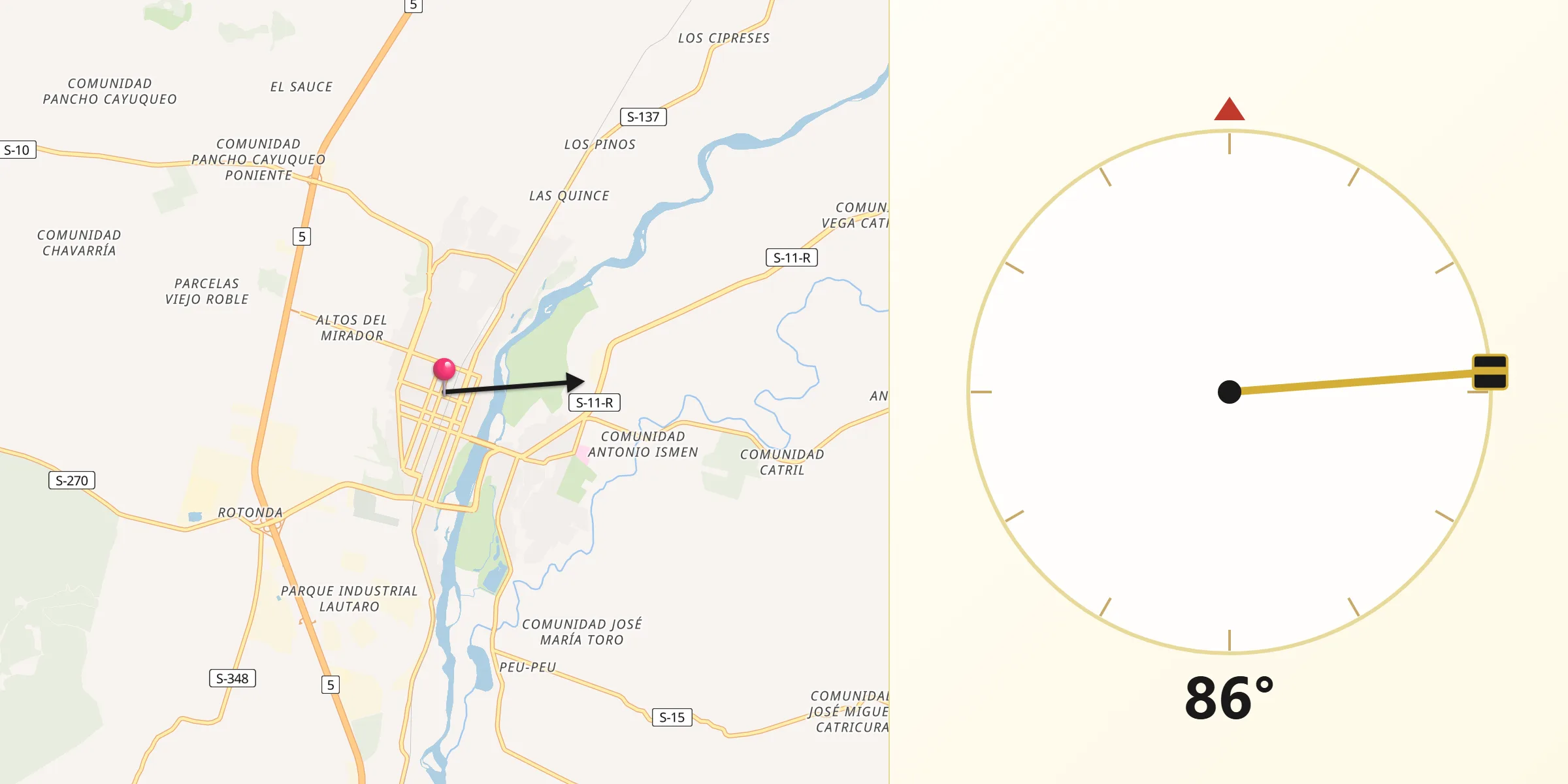 Dirección de la Qibla desde Lautaro