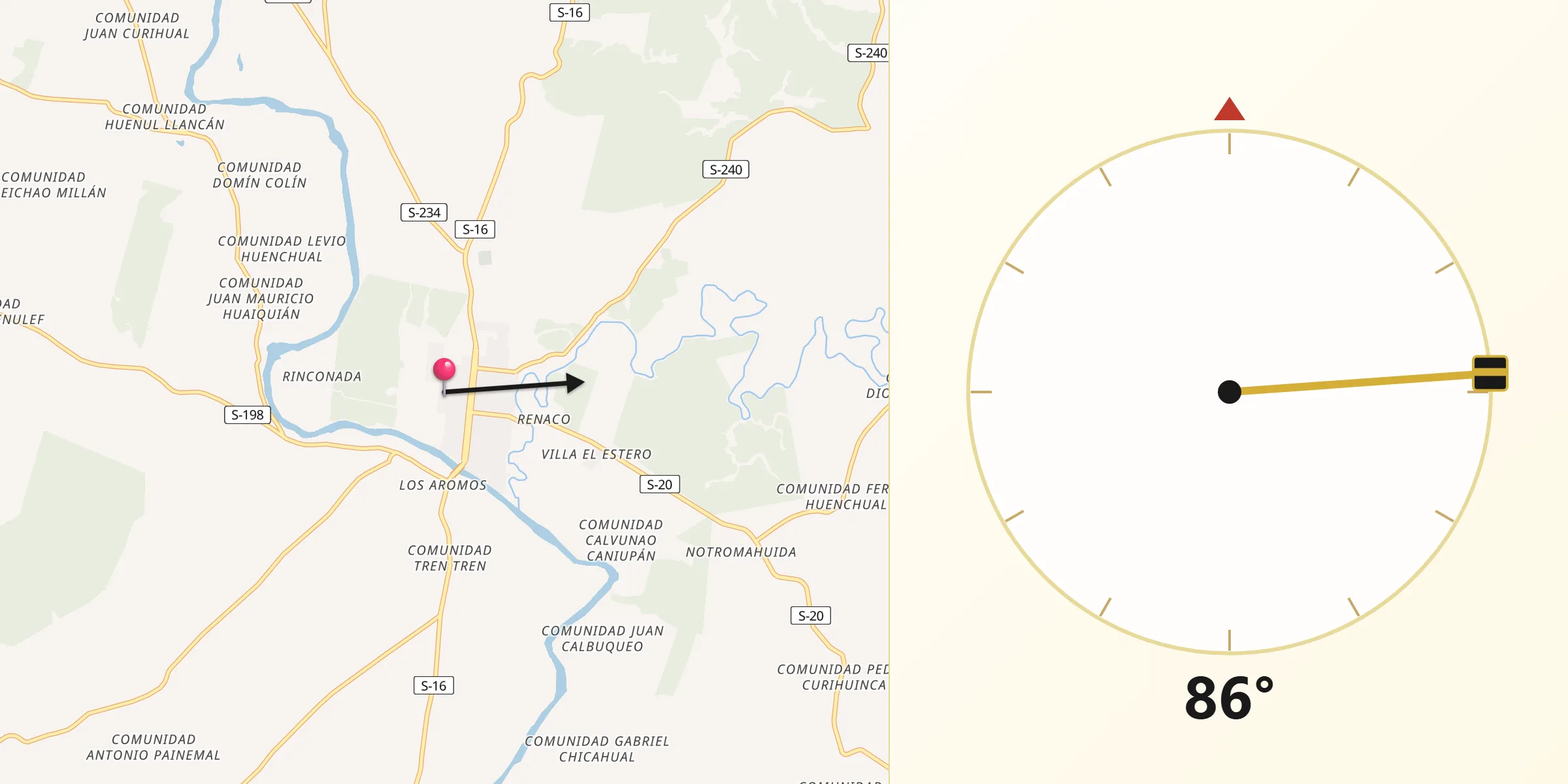 Dirección de la Qibla desde Cholchol