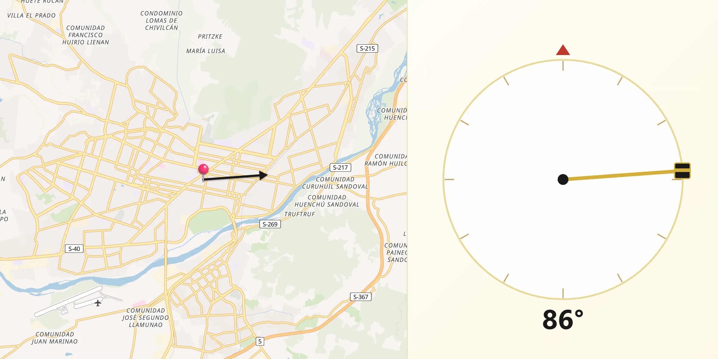 Dirección de la Qibla desde Temuco