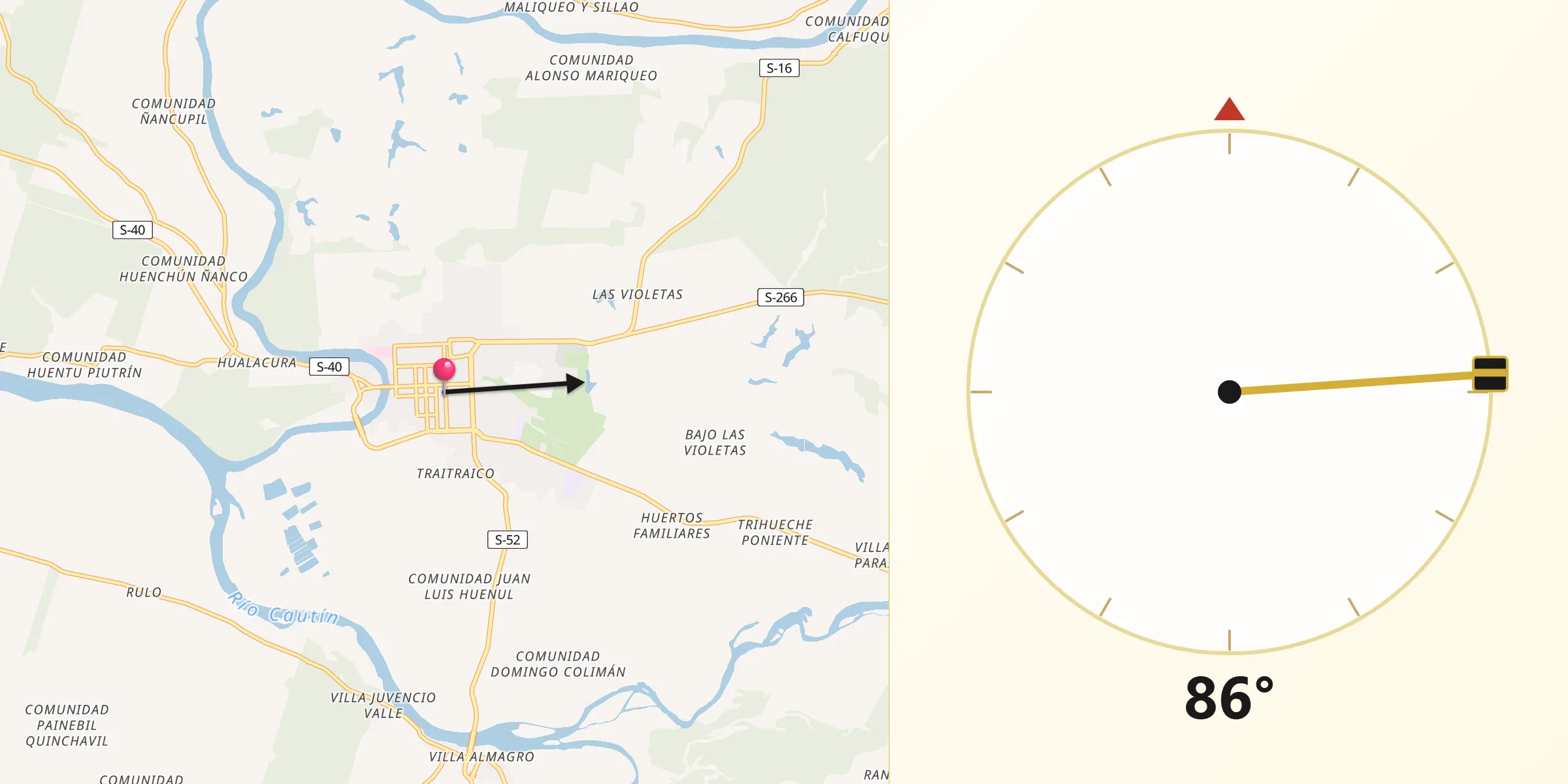 Dirección de la Qibla desde Nueva Imperial