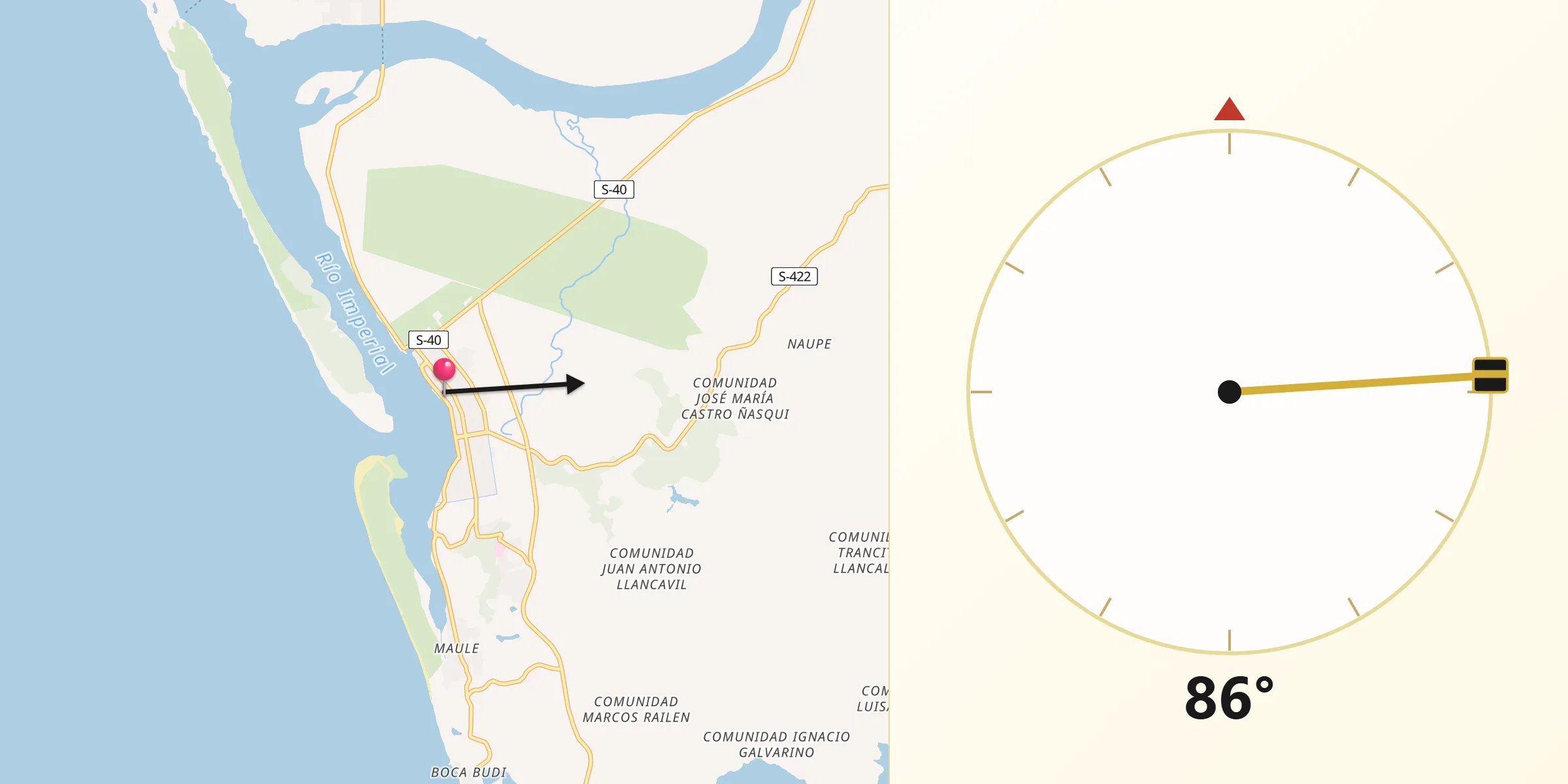 Dirección de la Qibla desde Saavedra