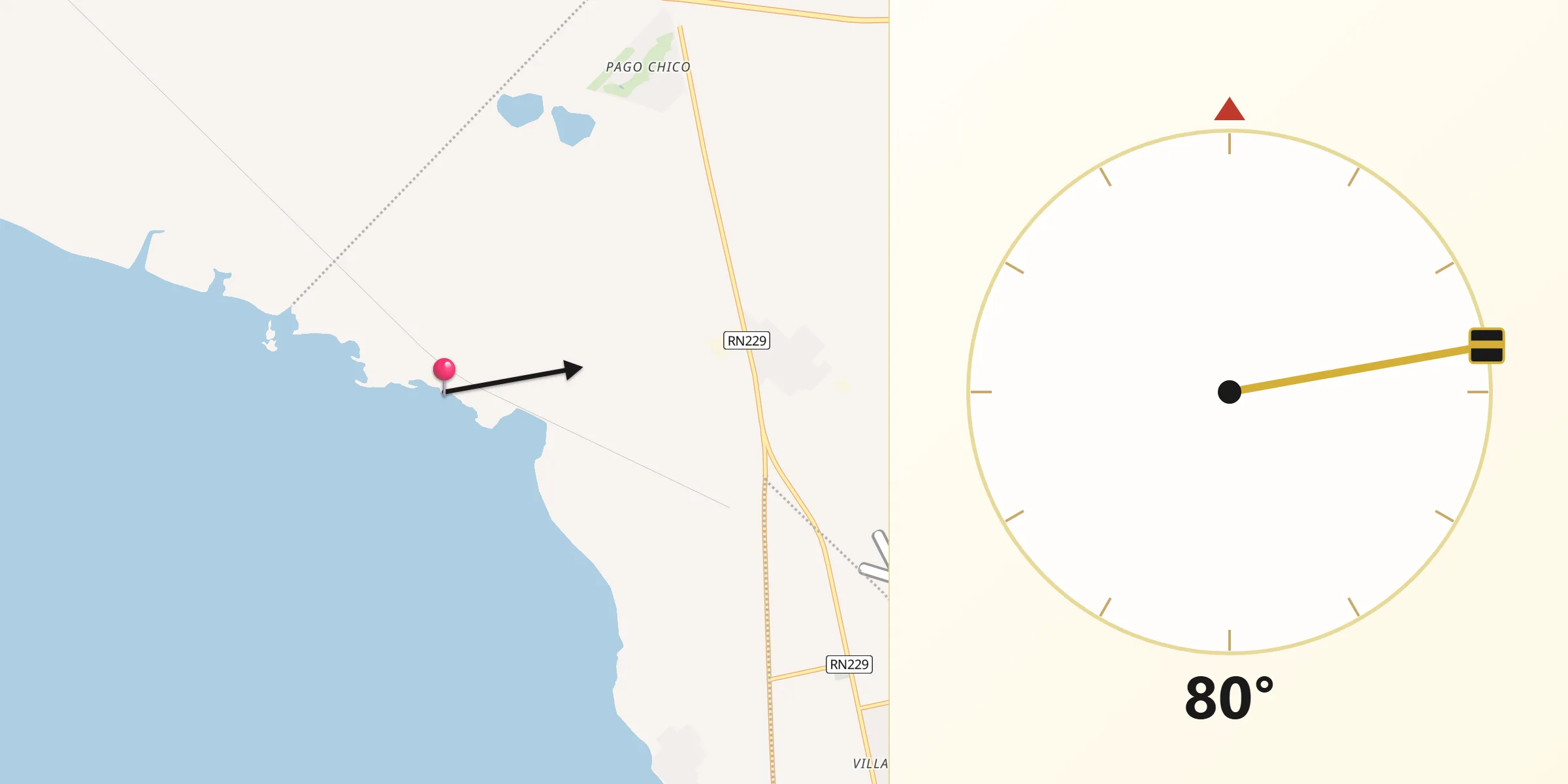Dirección de la Qibla desde Coronel Rosales