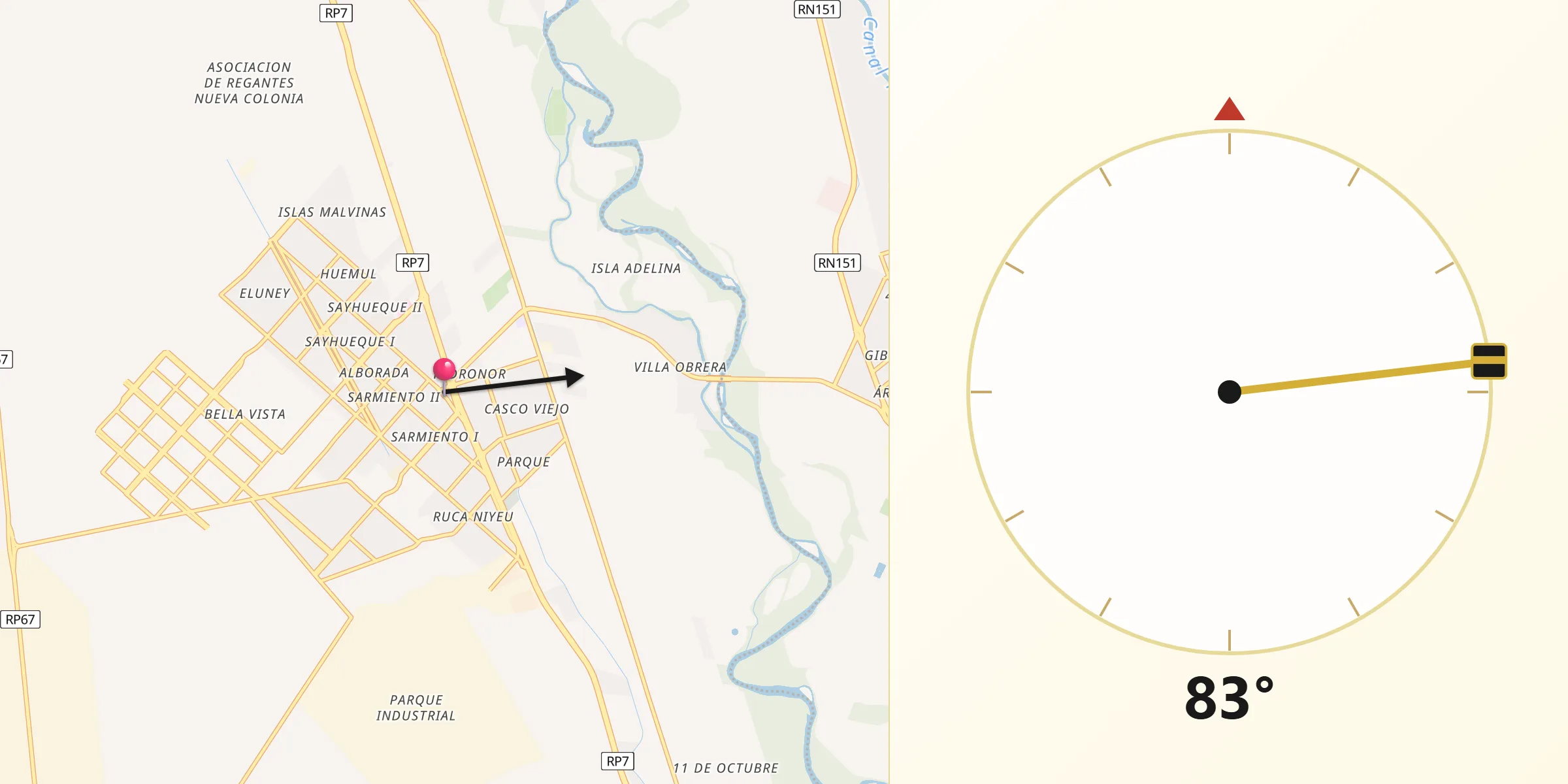 Dirección de la Qibla desde Centenario