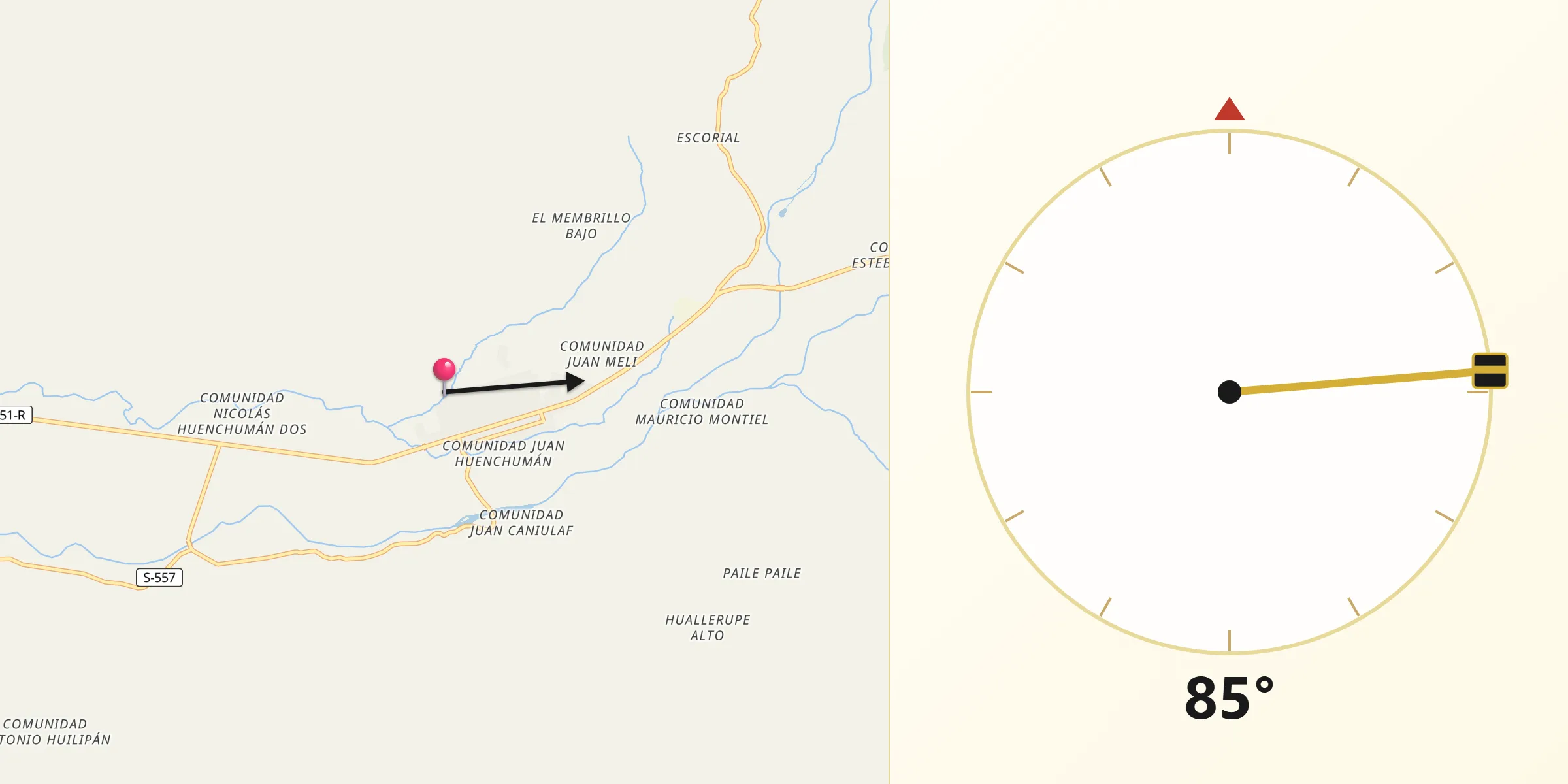 Dirección de la Qibla desde Melipeuco