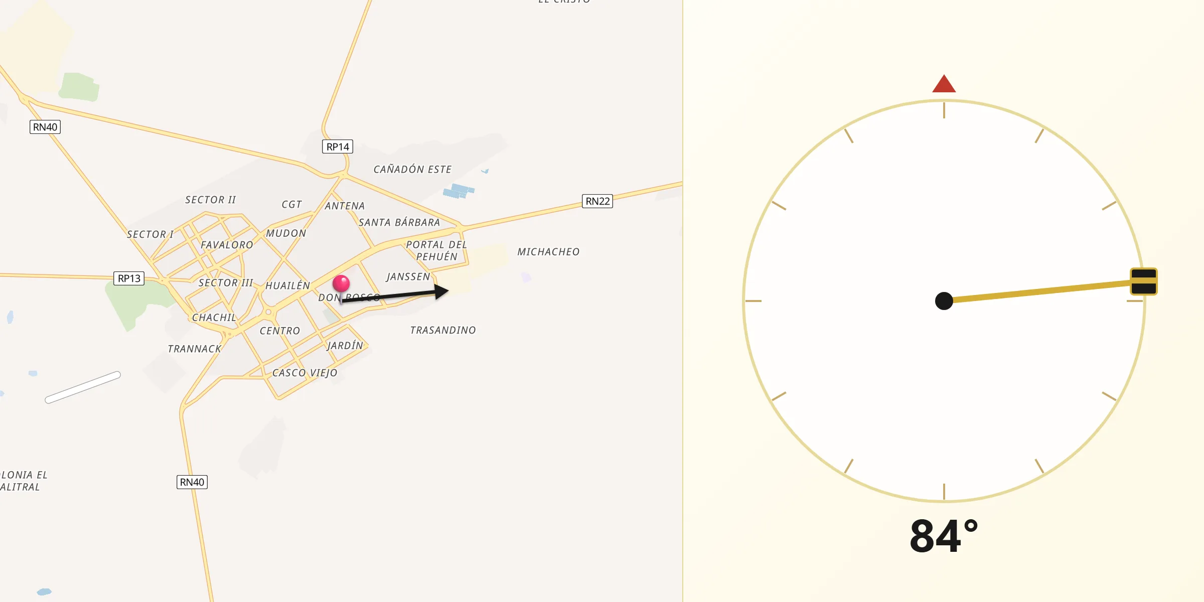 Dirección de la Qibla desde Zapala