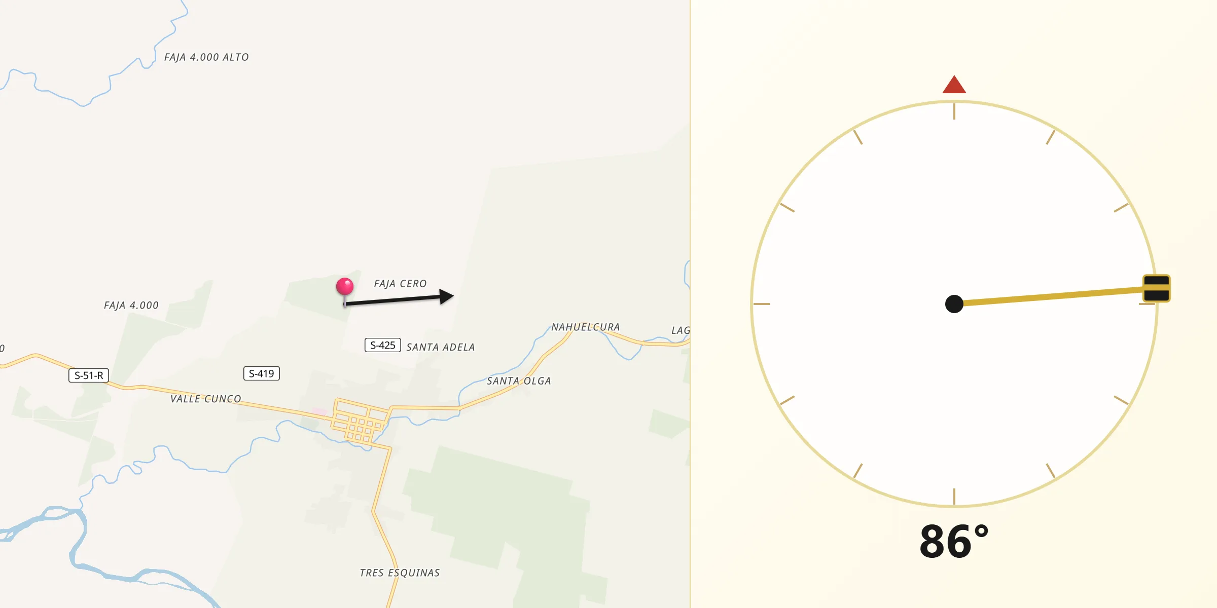 Dirección de la Qibla desde Cunco