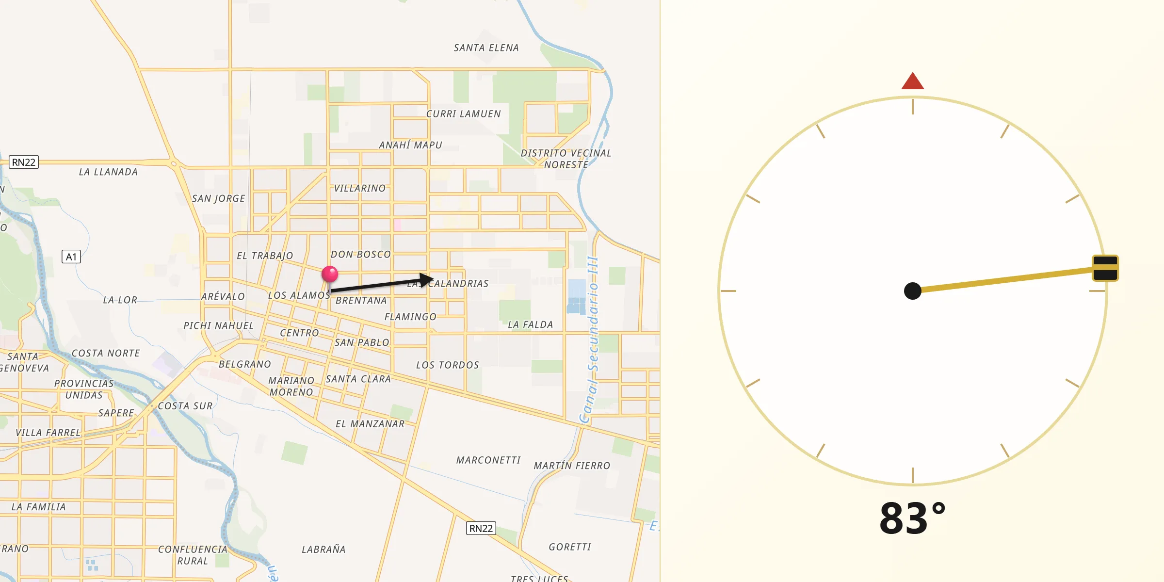 Dirección de la Qibla desde Cipolletti