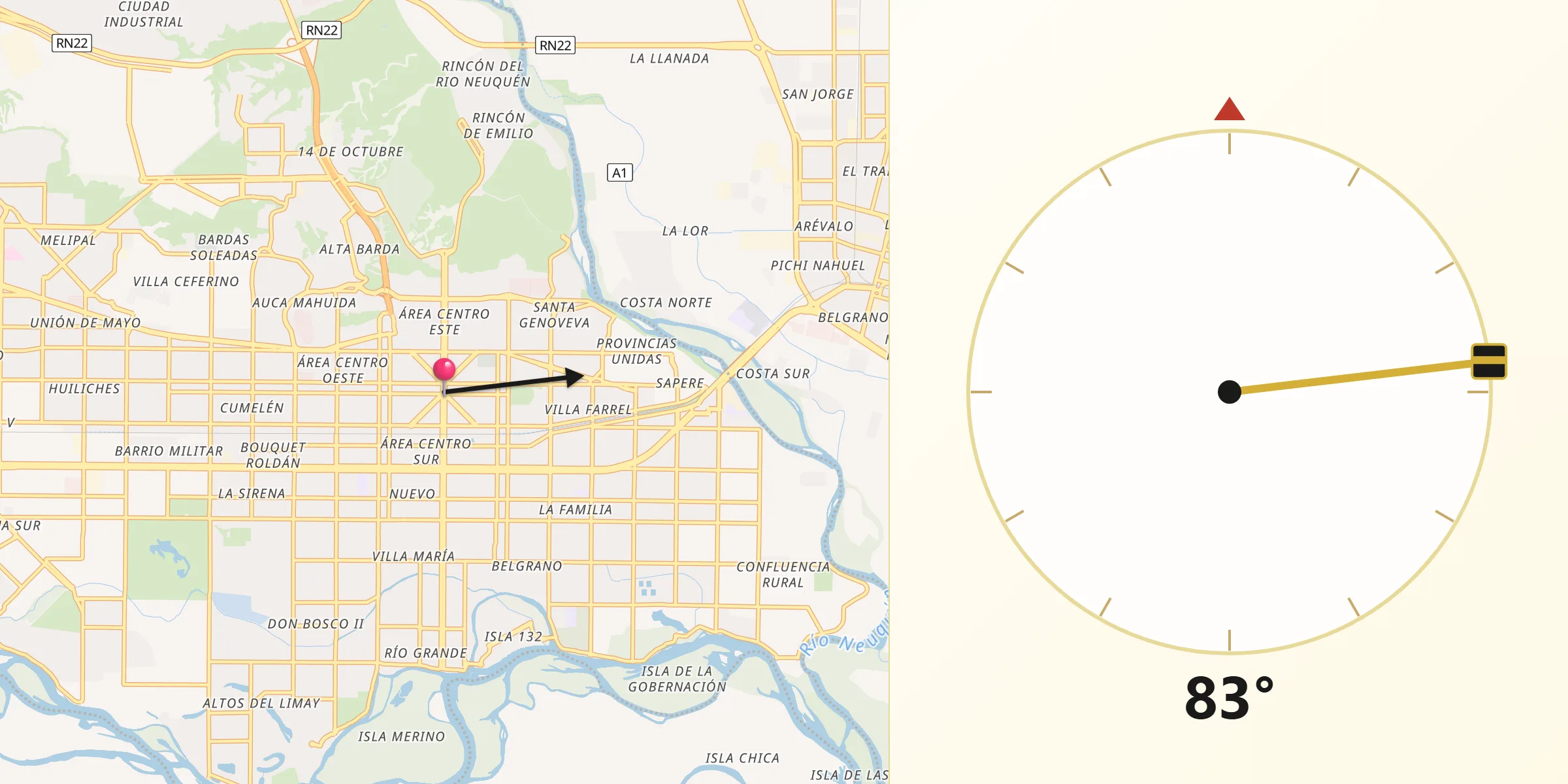 Dirección de la Qibla desde Ciudad de Neuquén