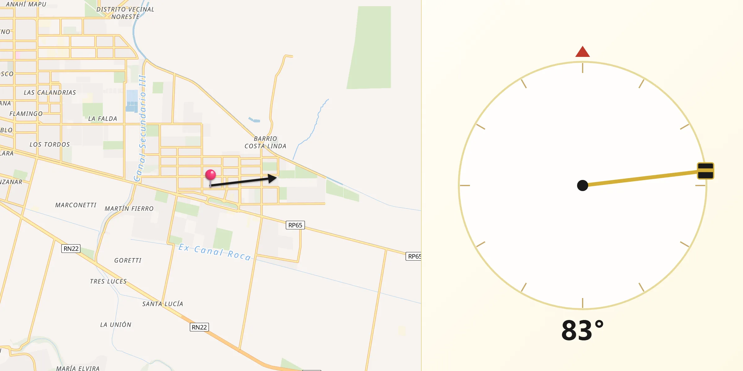 Dirección de la Qibla desde General Fernández Oro