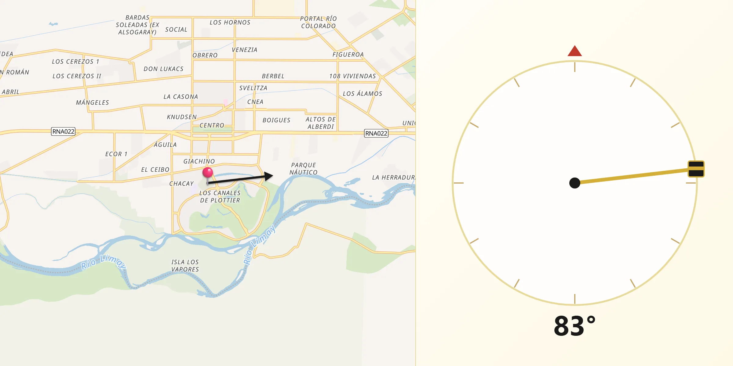 Dirección de la Qibla desde Plottier