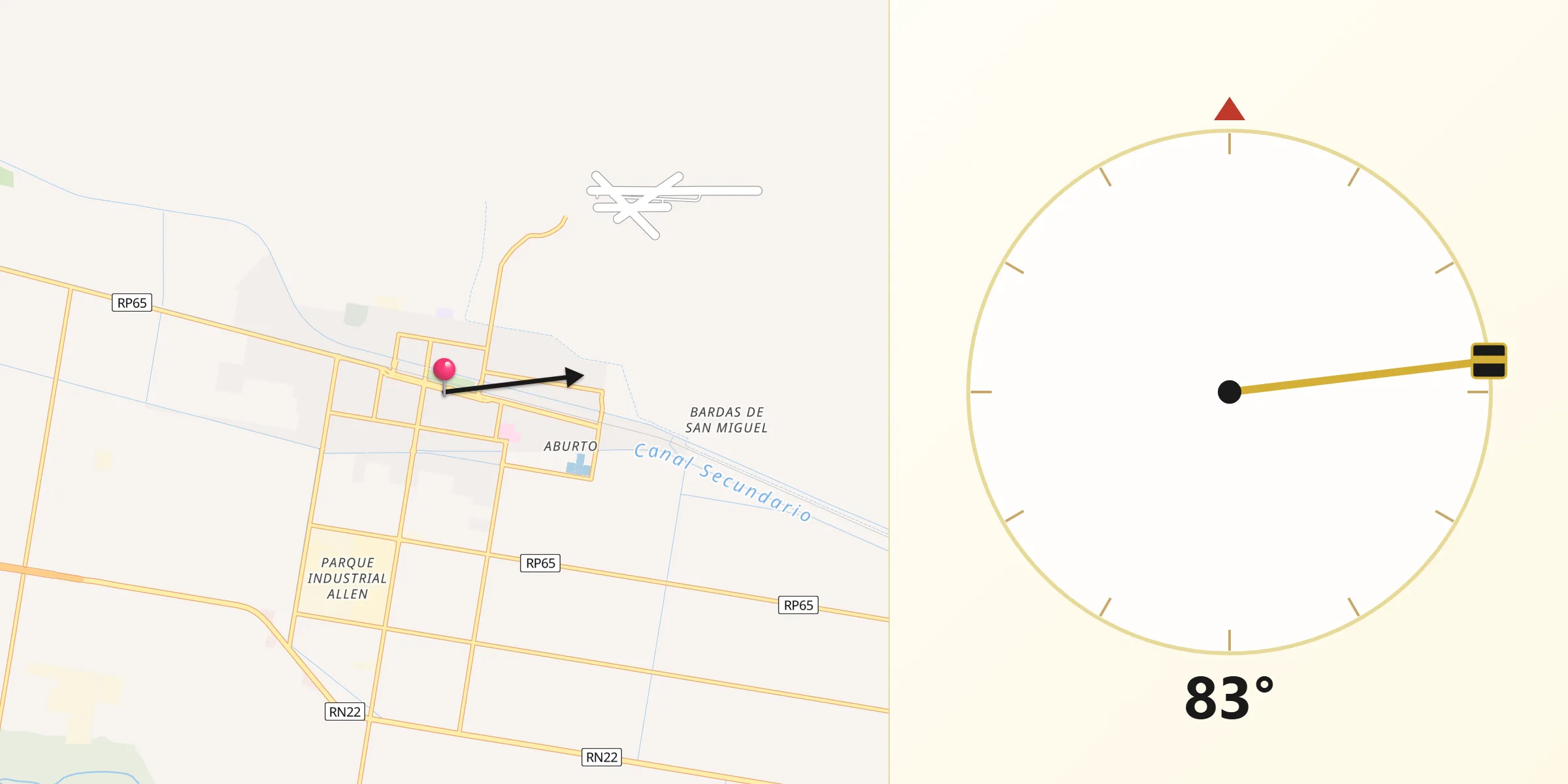 Dirección de la Qibla desde Allen