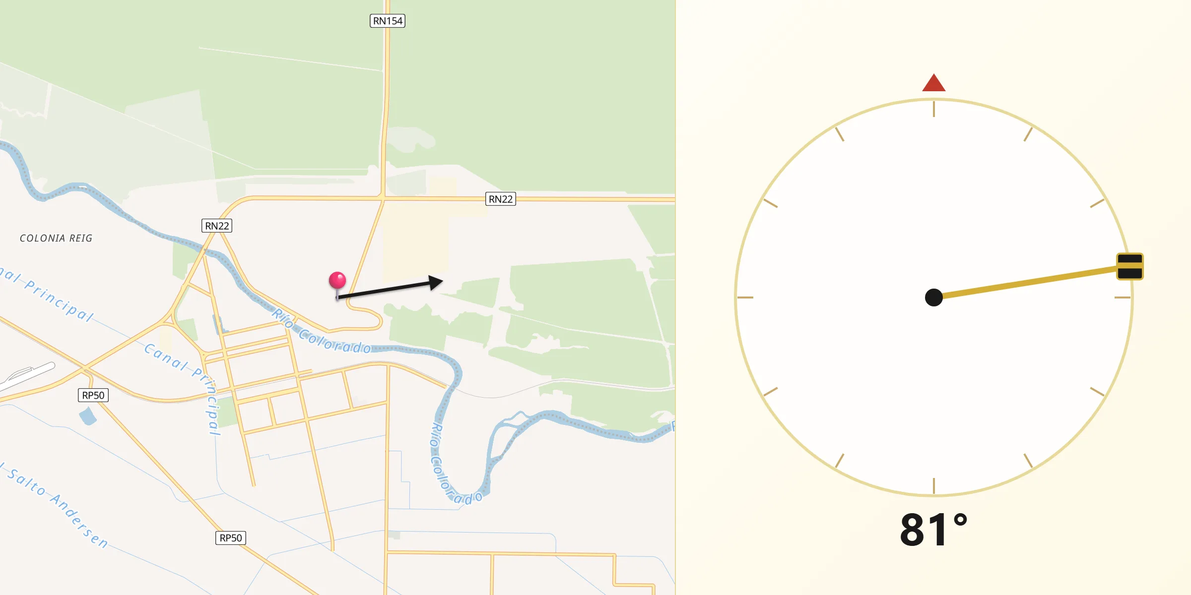 Dirección de la Qibla desde La Adela