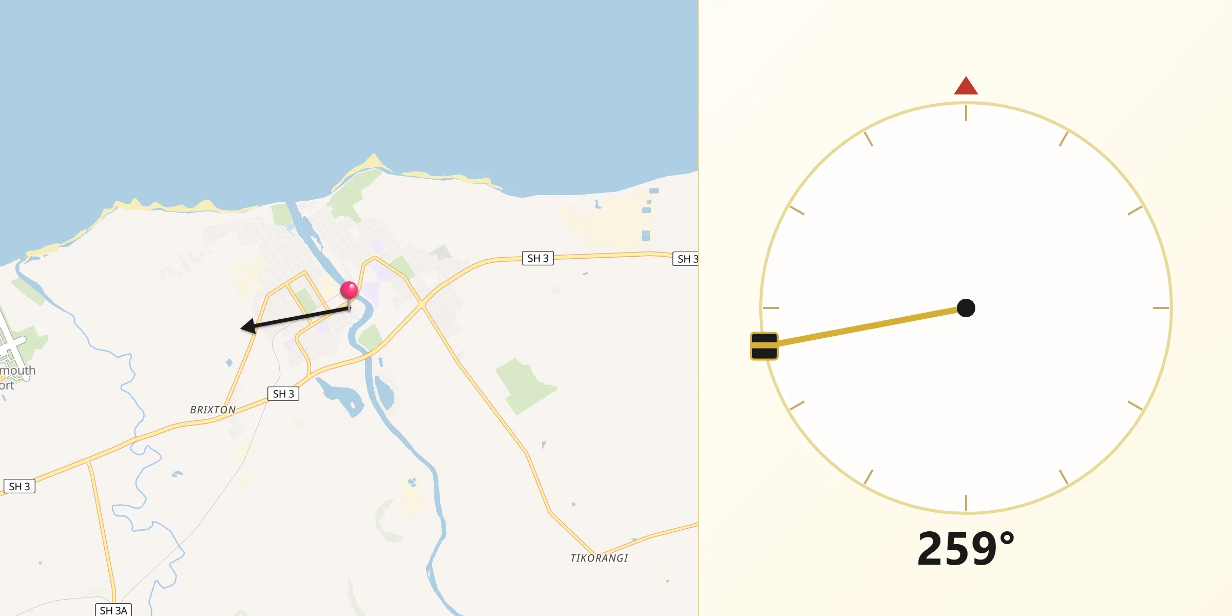 Qibla Direction from Waitara