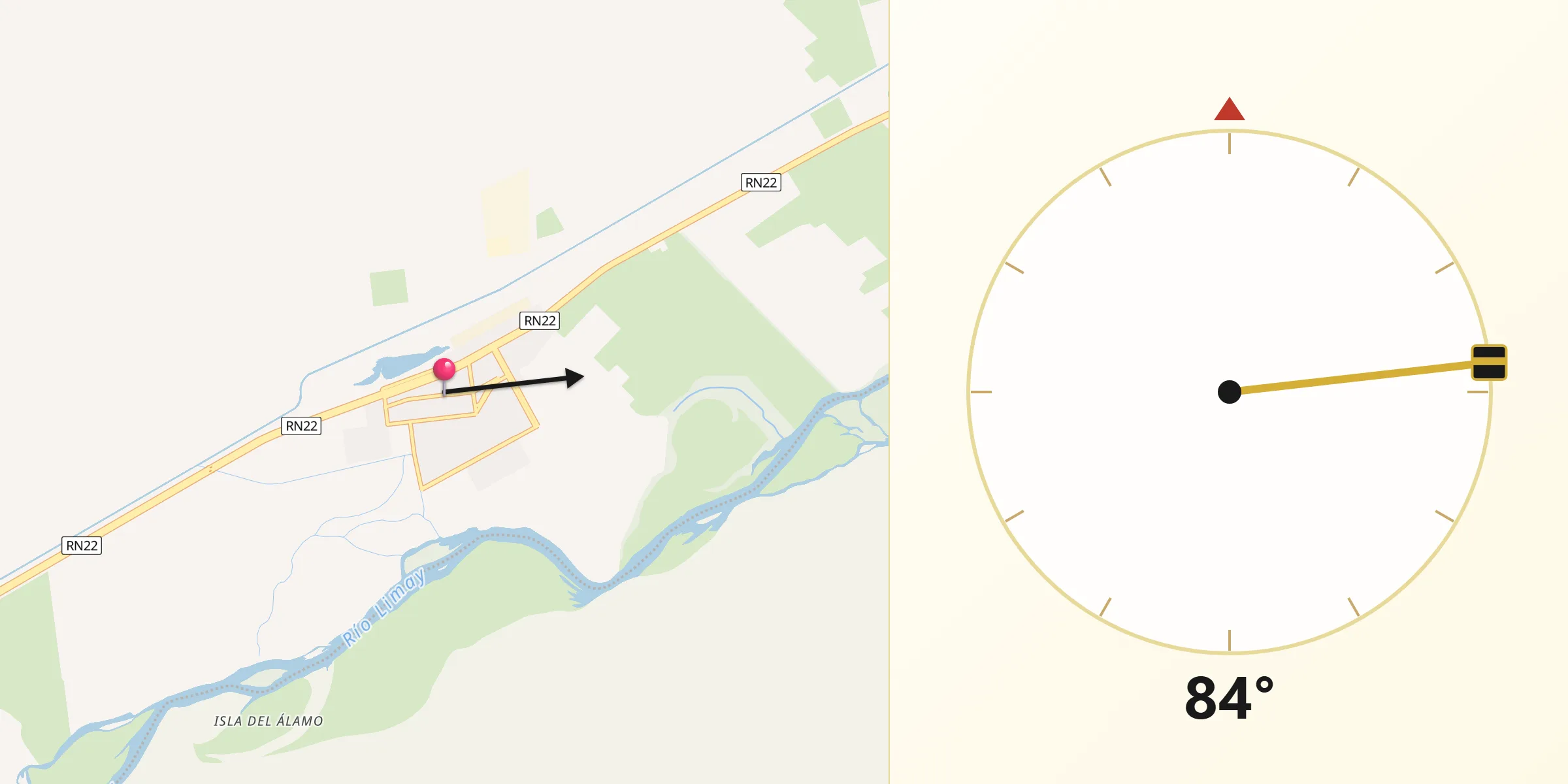 Dirección de la Qibla desde Senillosa