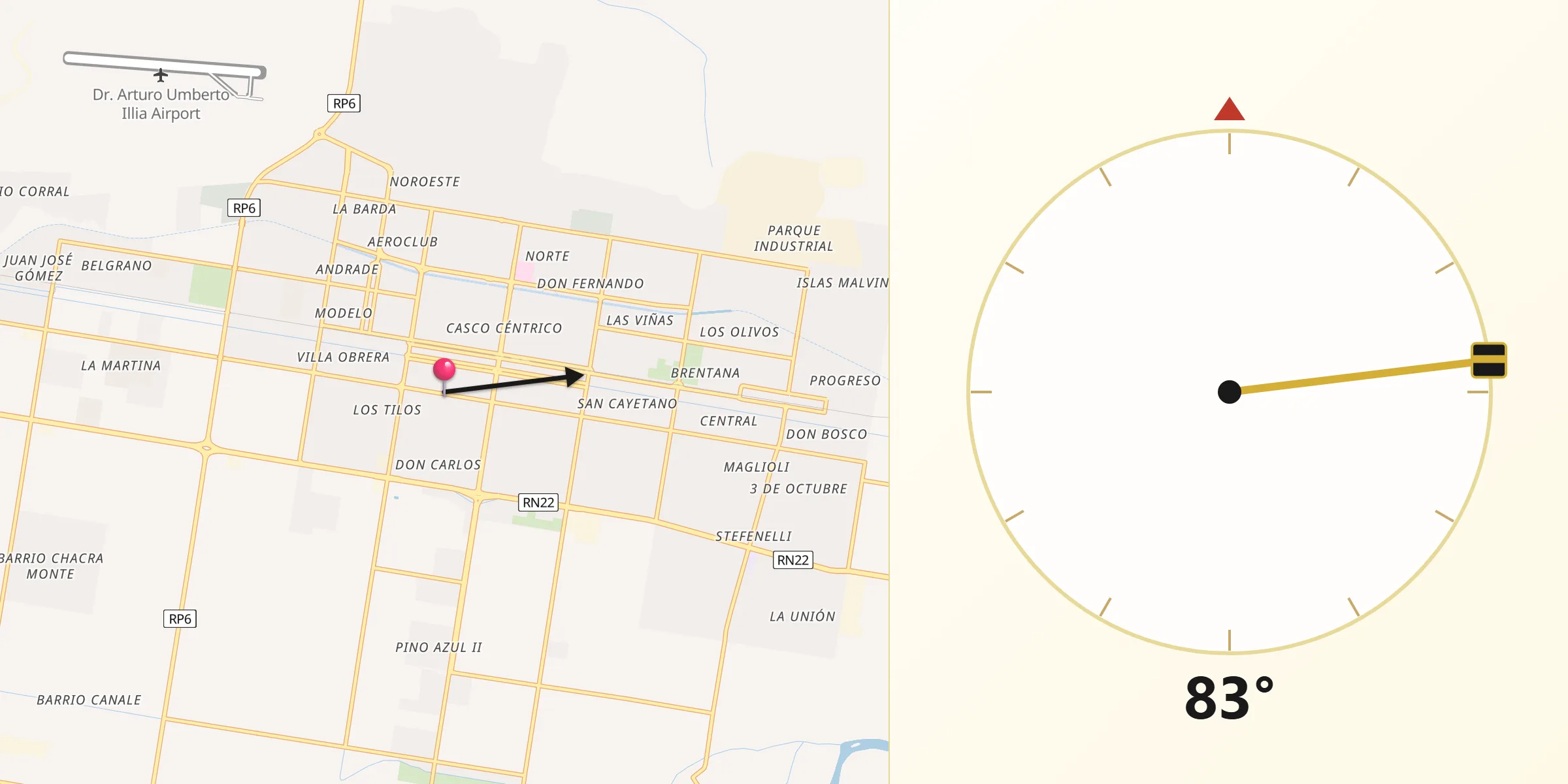 Dirección de la Qibla desde Ciudad de General Roca