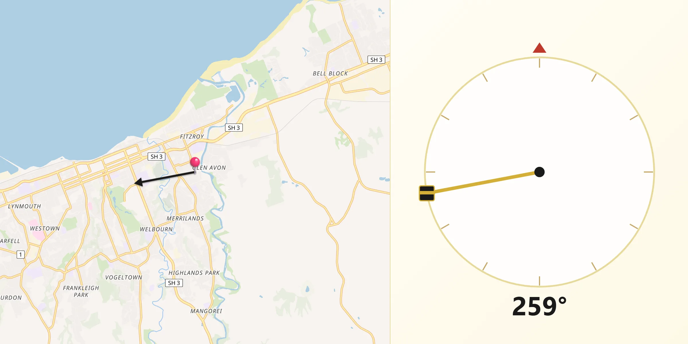 Qibla Direction from New Plymouth District