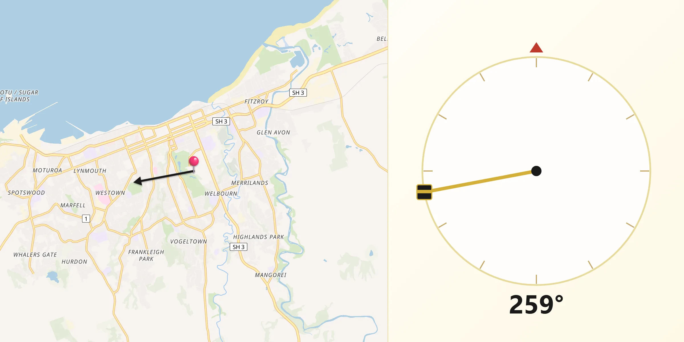 Qibla Direction from New Plymouth