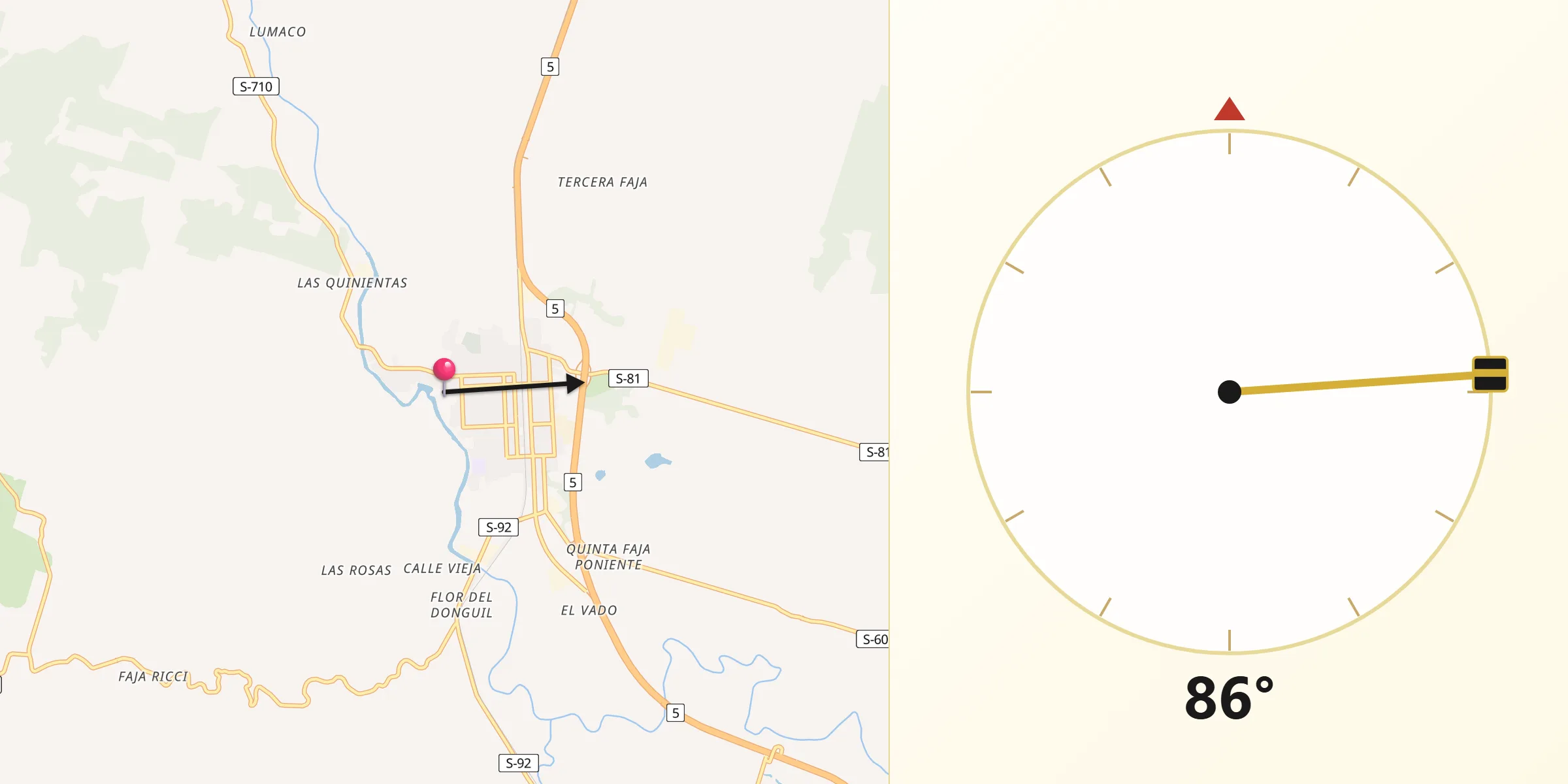 Dirección de la Qibla desde Gorbea