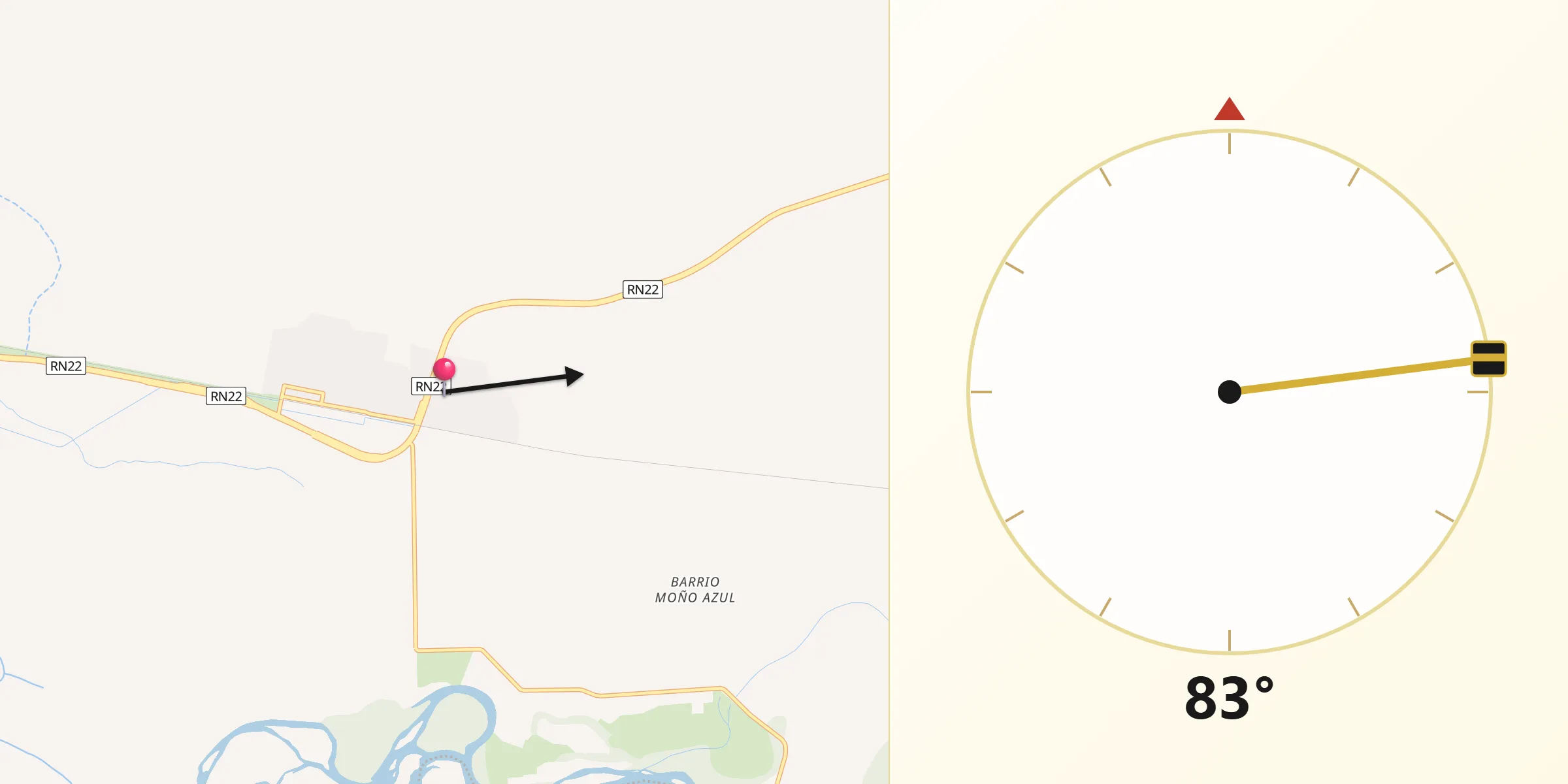 Dirección de la Qibla desde Chichinales