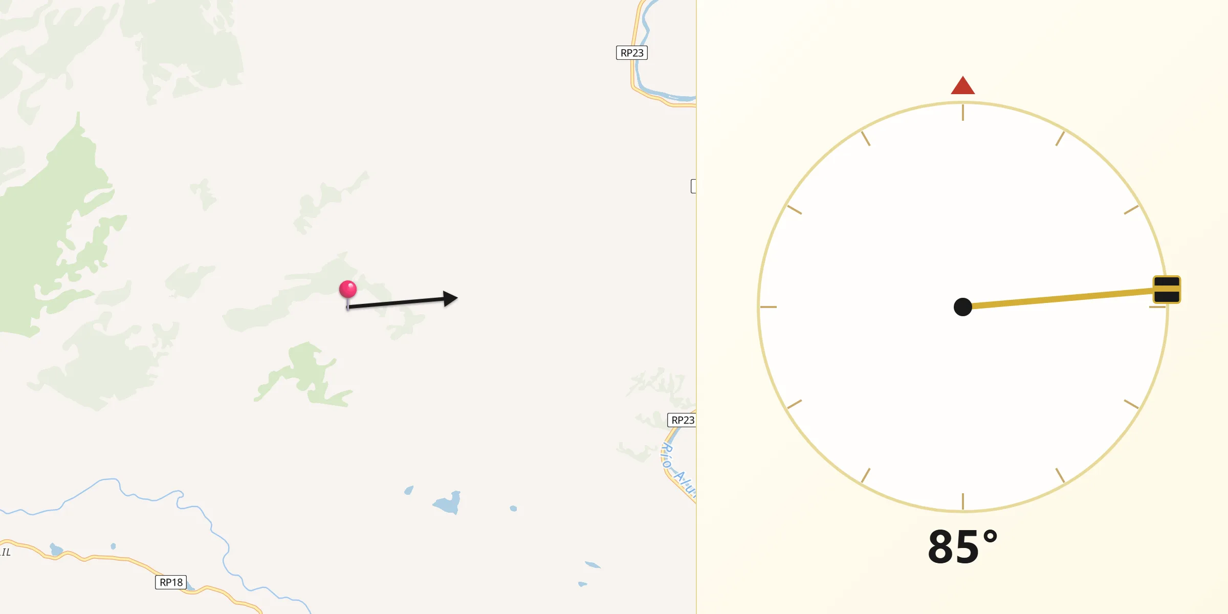 Dirección de la Qibla desde Departamento de Aluminé