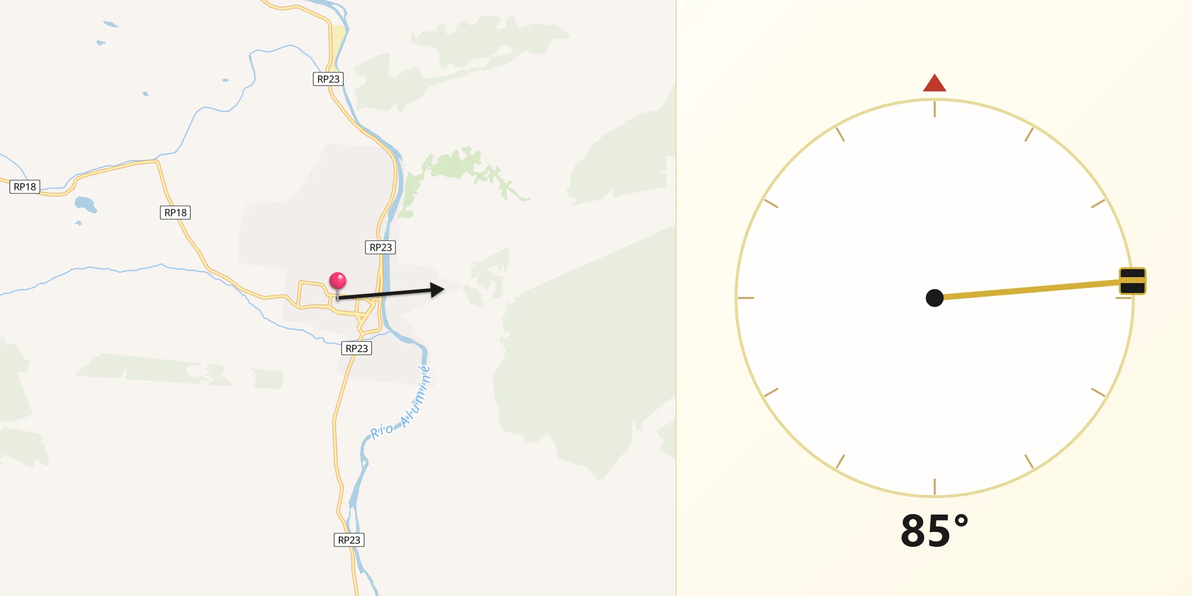 Dirección de la Qibla desde Aluminé