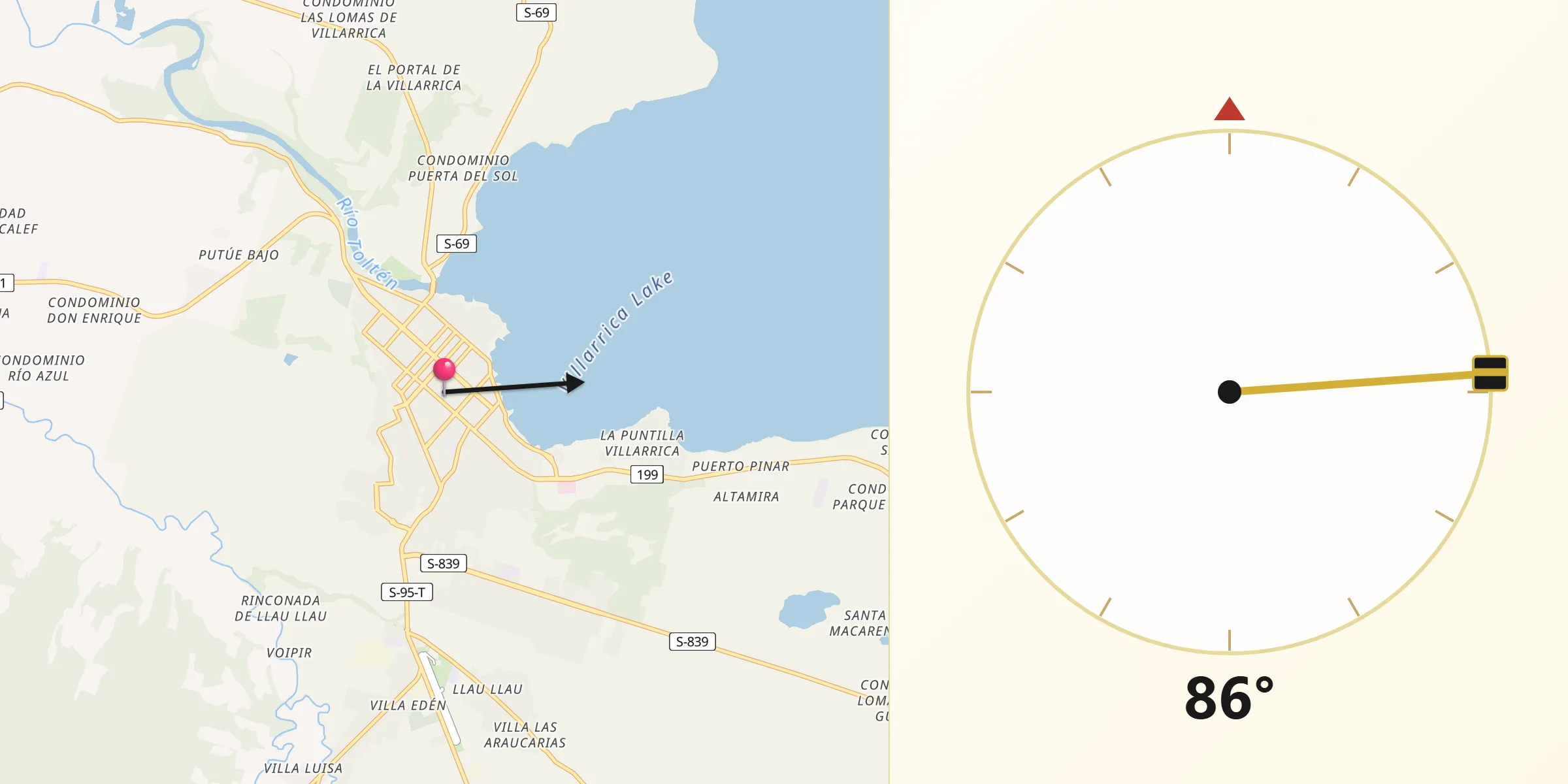 Dirección de la Qibla desde Villarrica