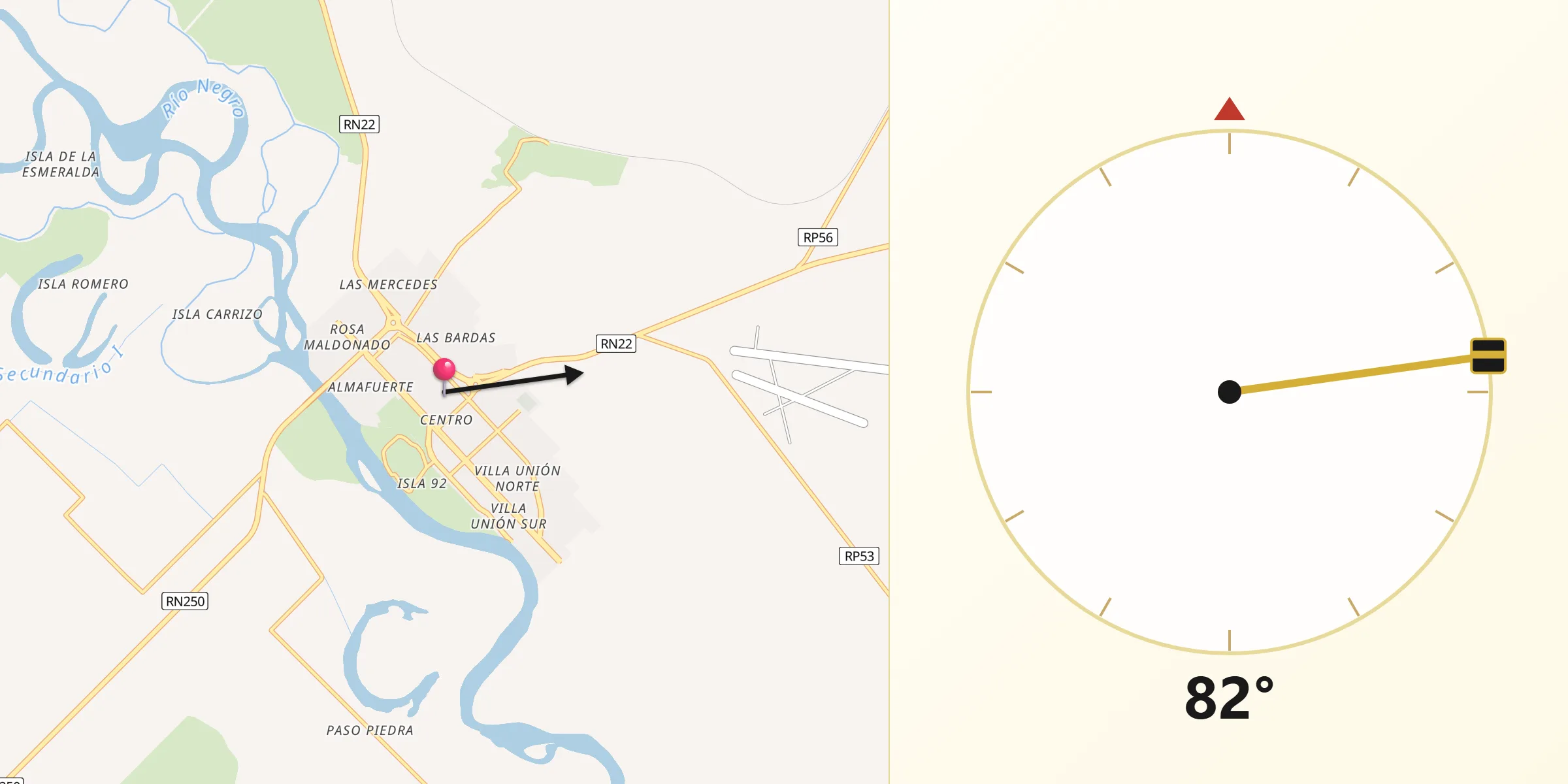 Dirección de la Qibla desde Choele Choel