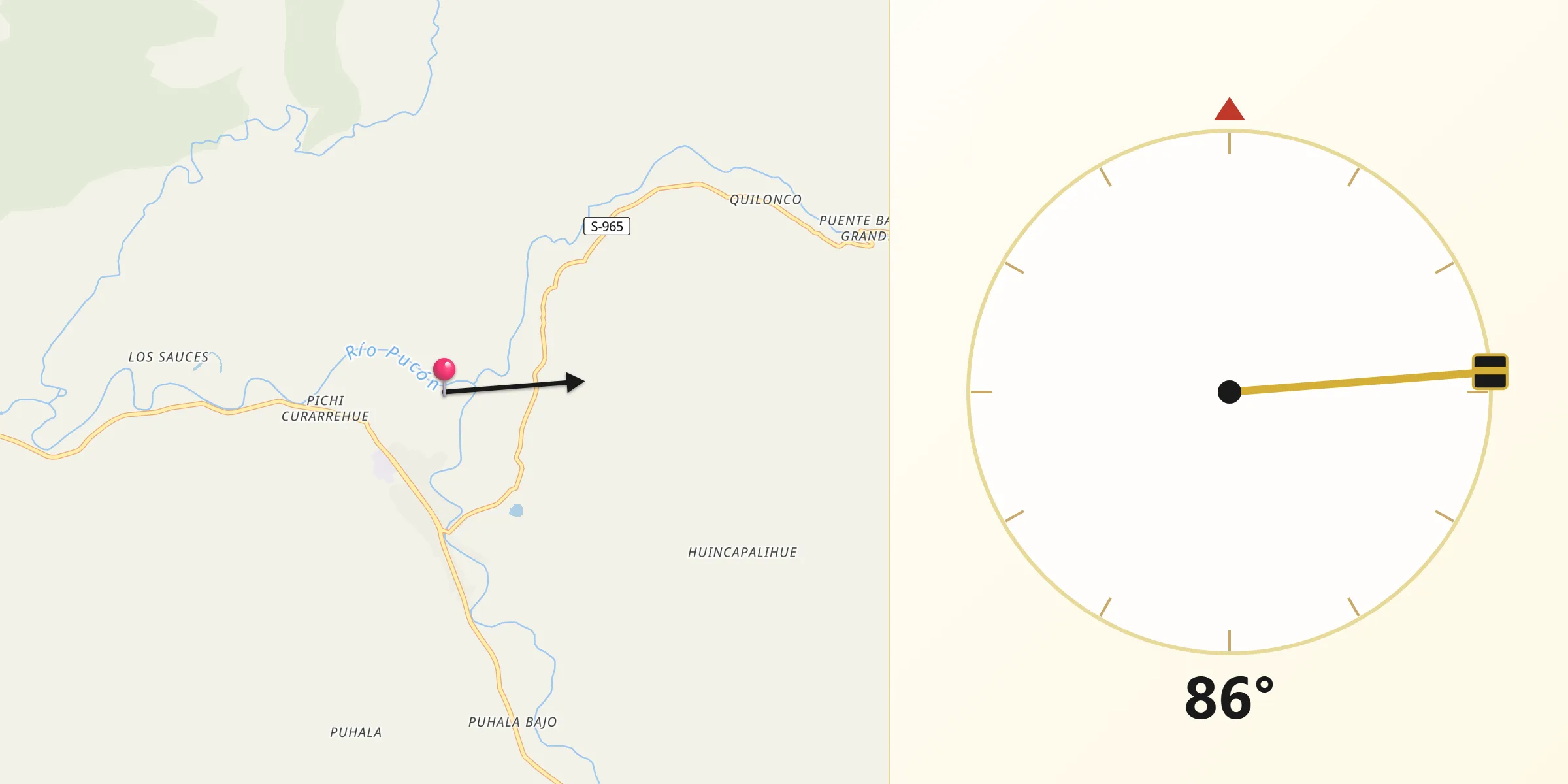 Dirección de la Qibla desde Curarrehue