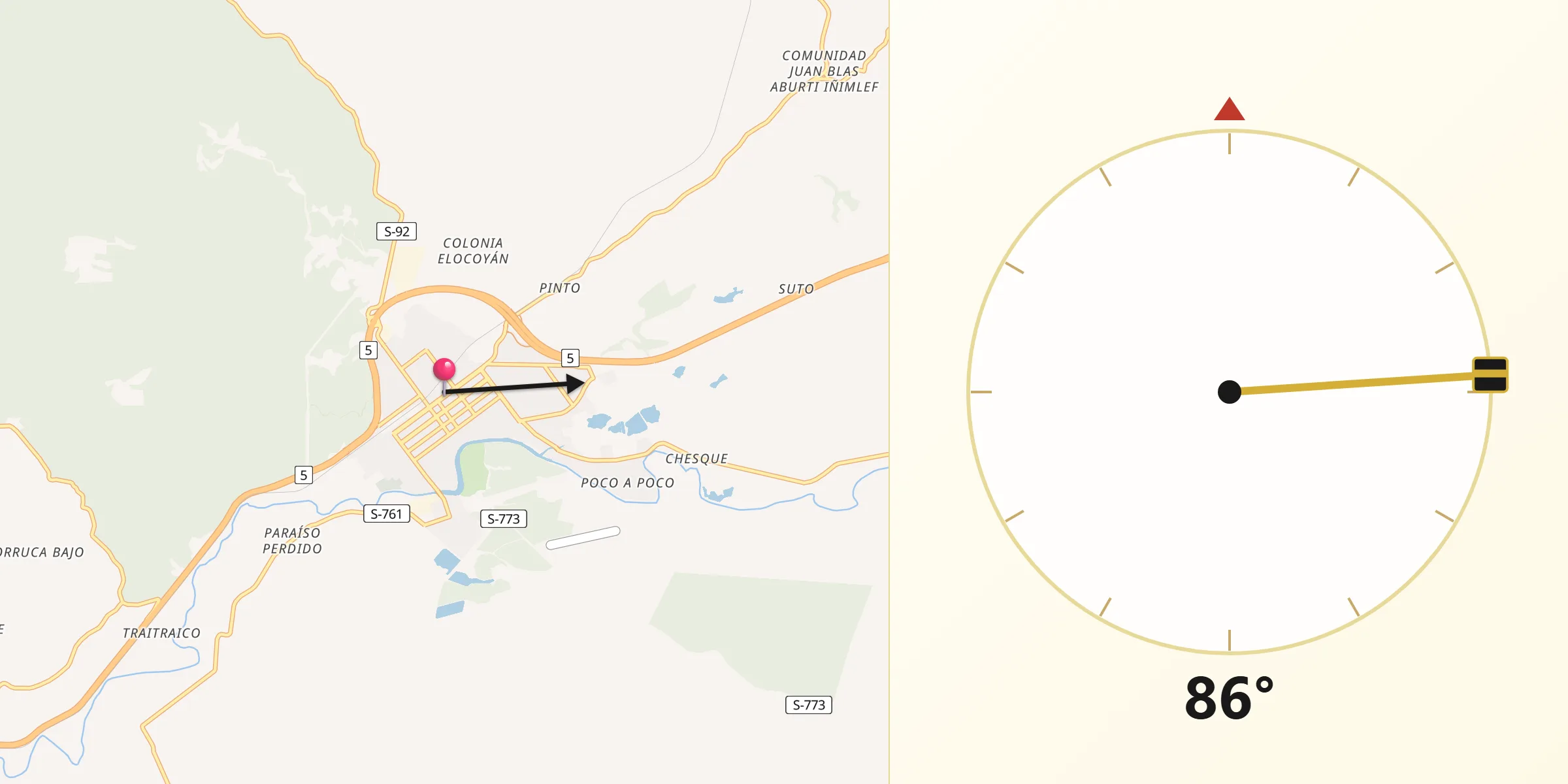 Dirección de la Qibla desde Loncoche