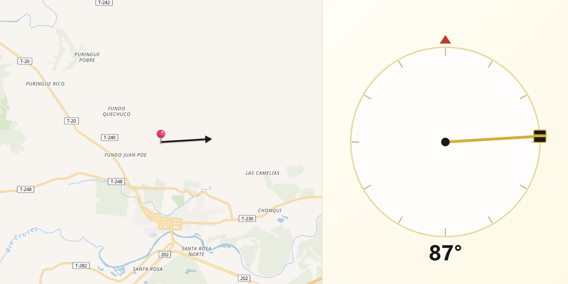 Dirección de la Qibla desde Mariquina