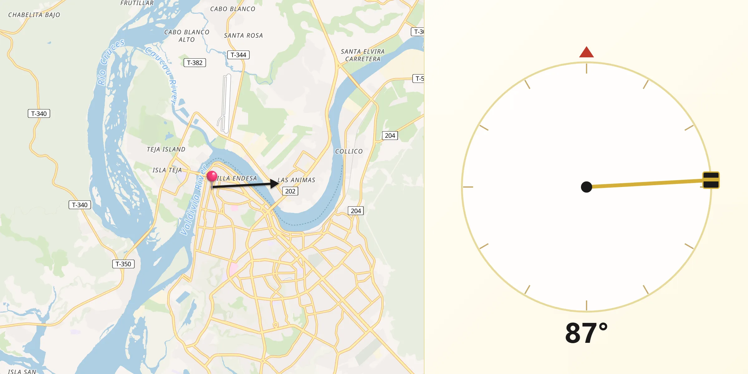 Dirección de la Qibla desde Valdivia