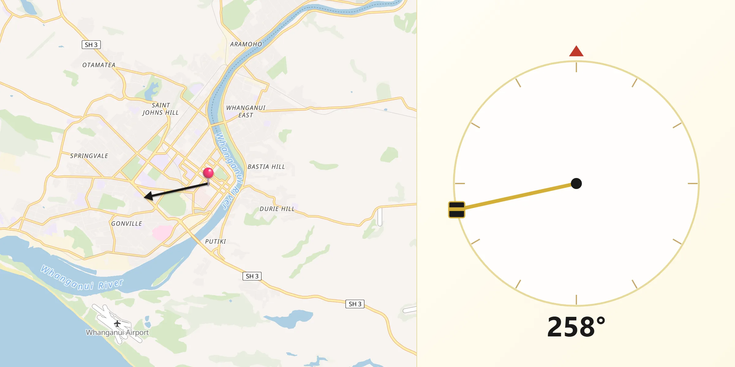 Qibla Direction from Wanganui
