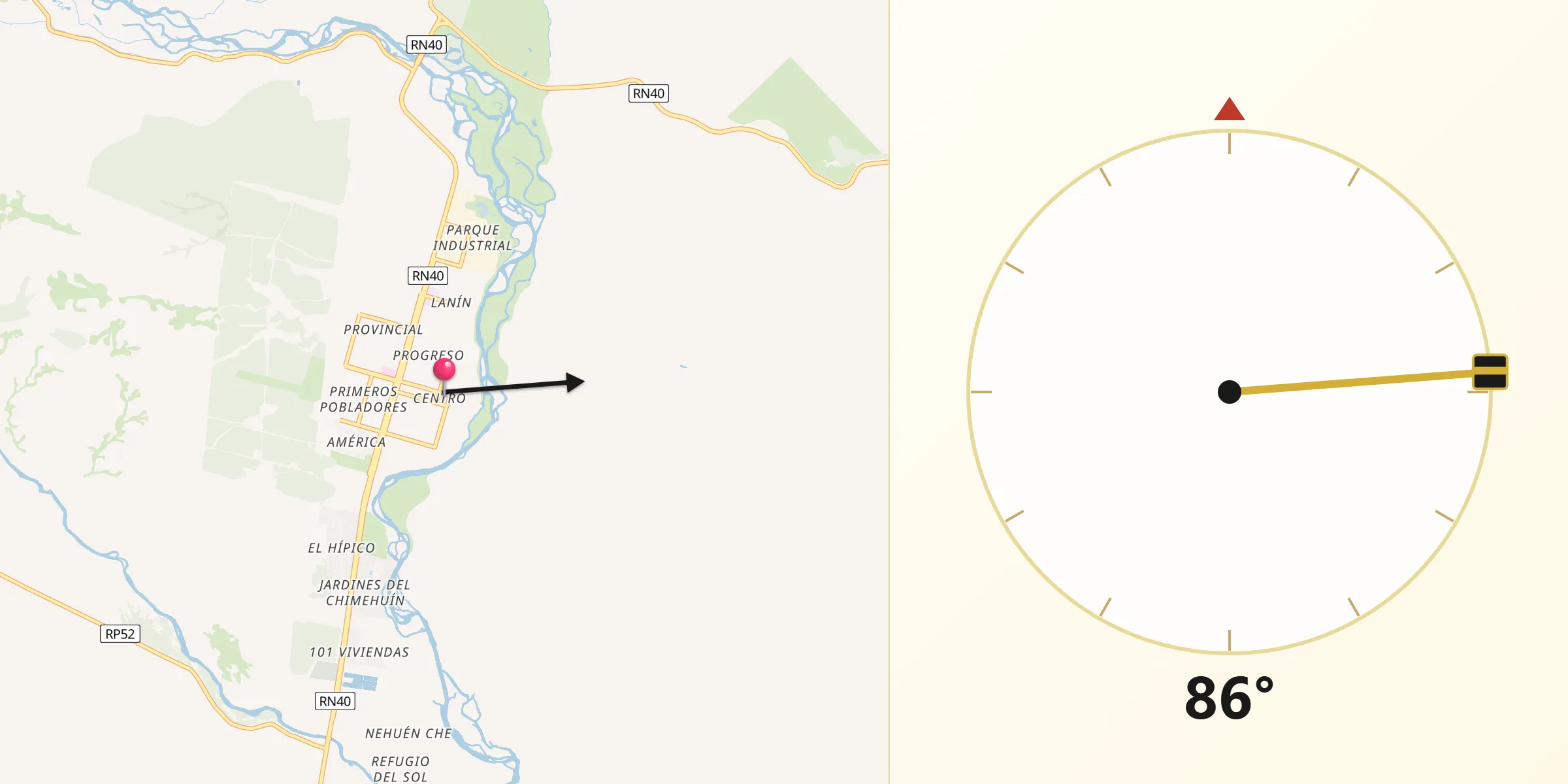 Dirección de la Qibla desde Junín de los Andes