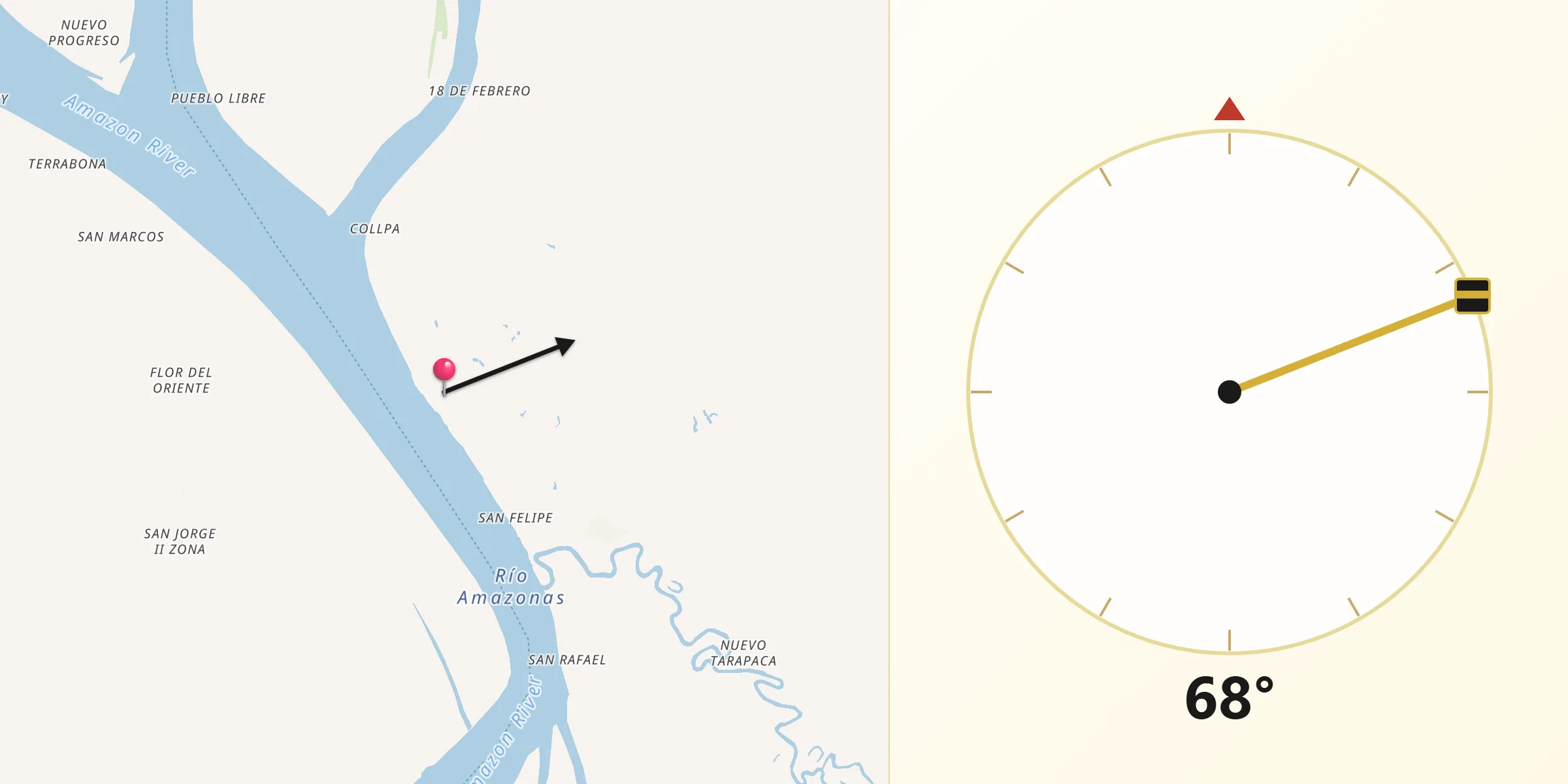 Dirección de la Qibla desde Tamshiyacu