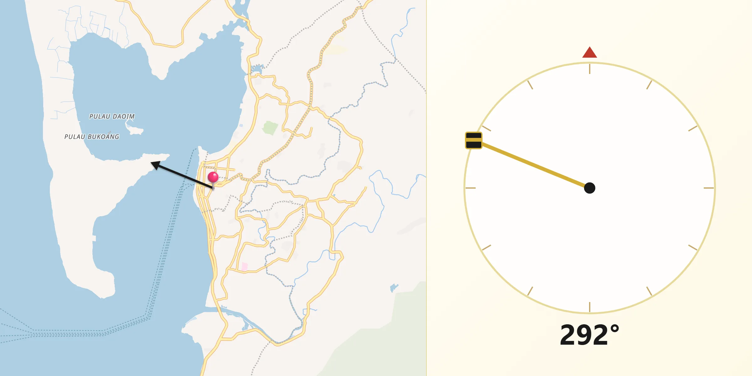 Direction vers la Qibla depuis Parepare