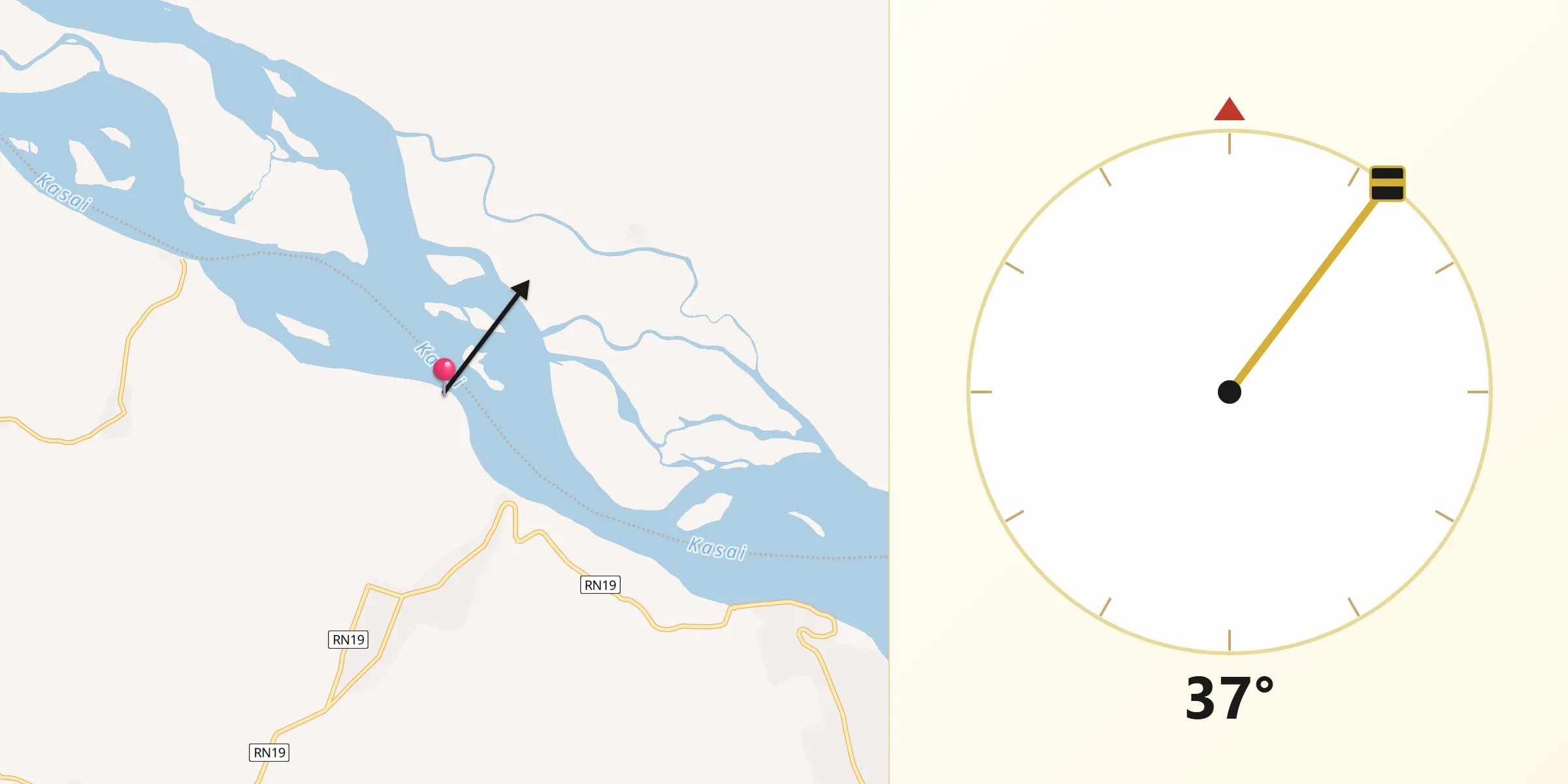 Direction vers la Qibla depuis Mangai