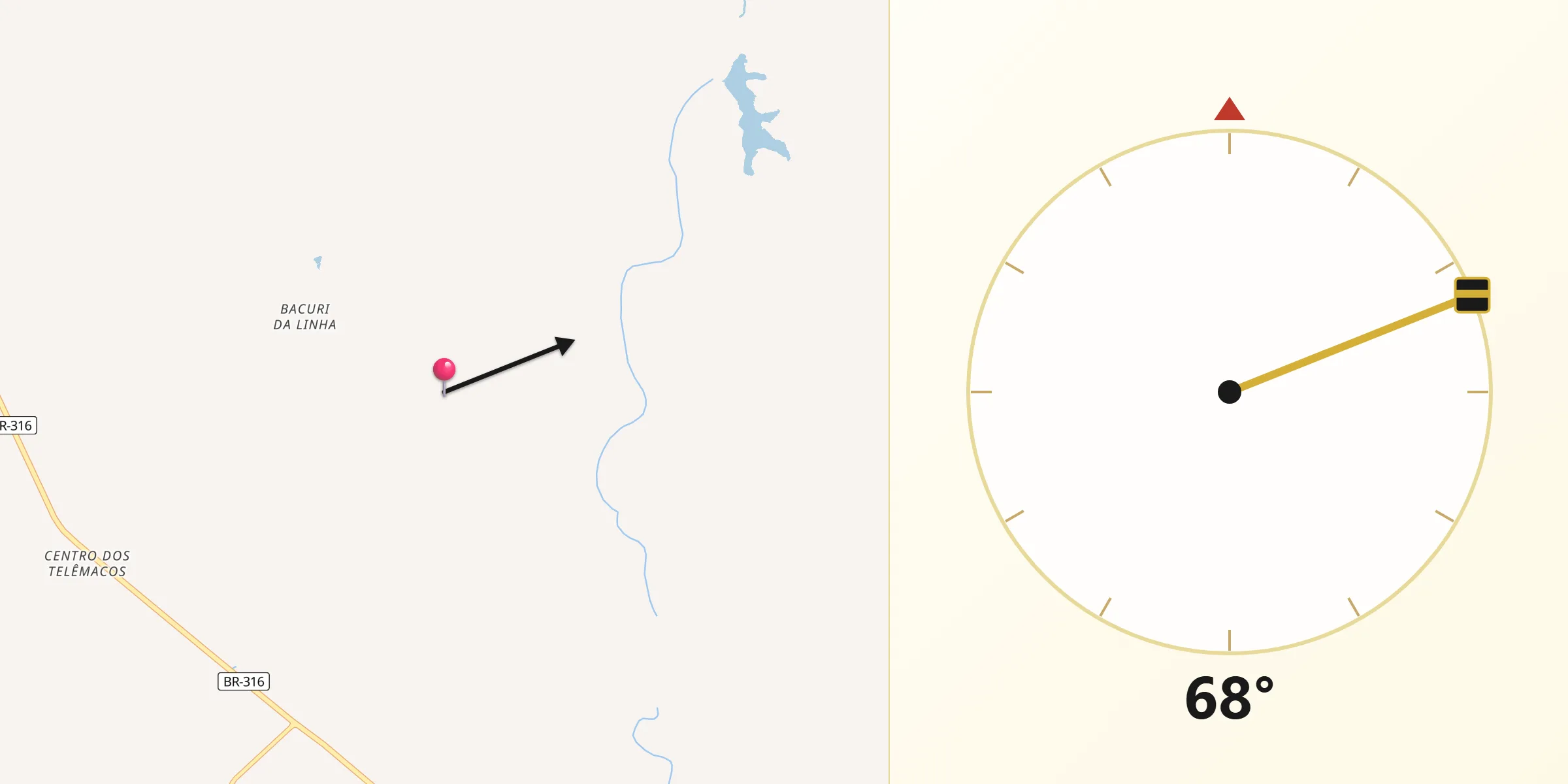 Direção da Qibla a partir de Olho d'Água das Cunhãs
