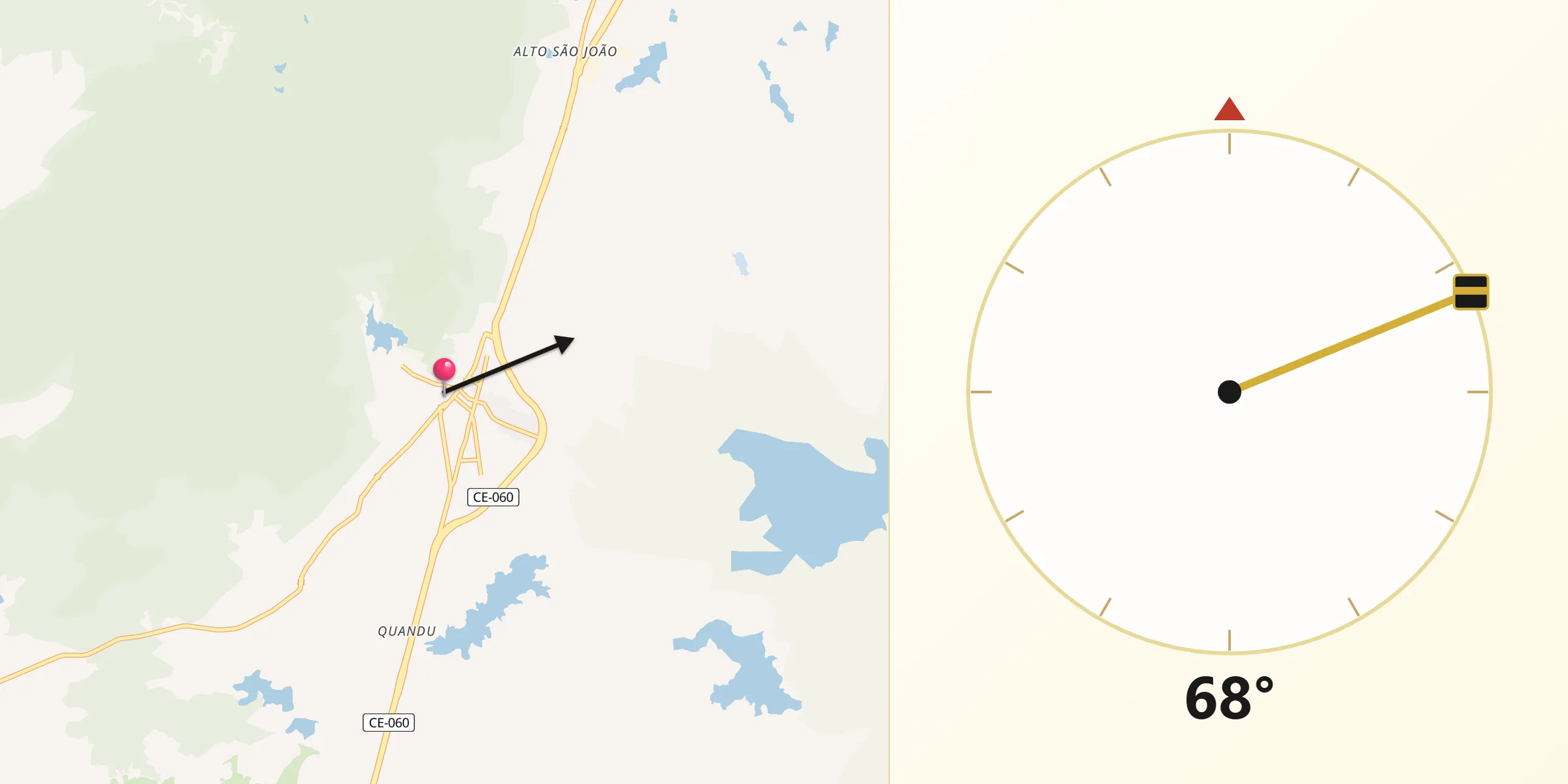 Direção da Qibla a partir de Guaiúba