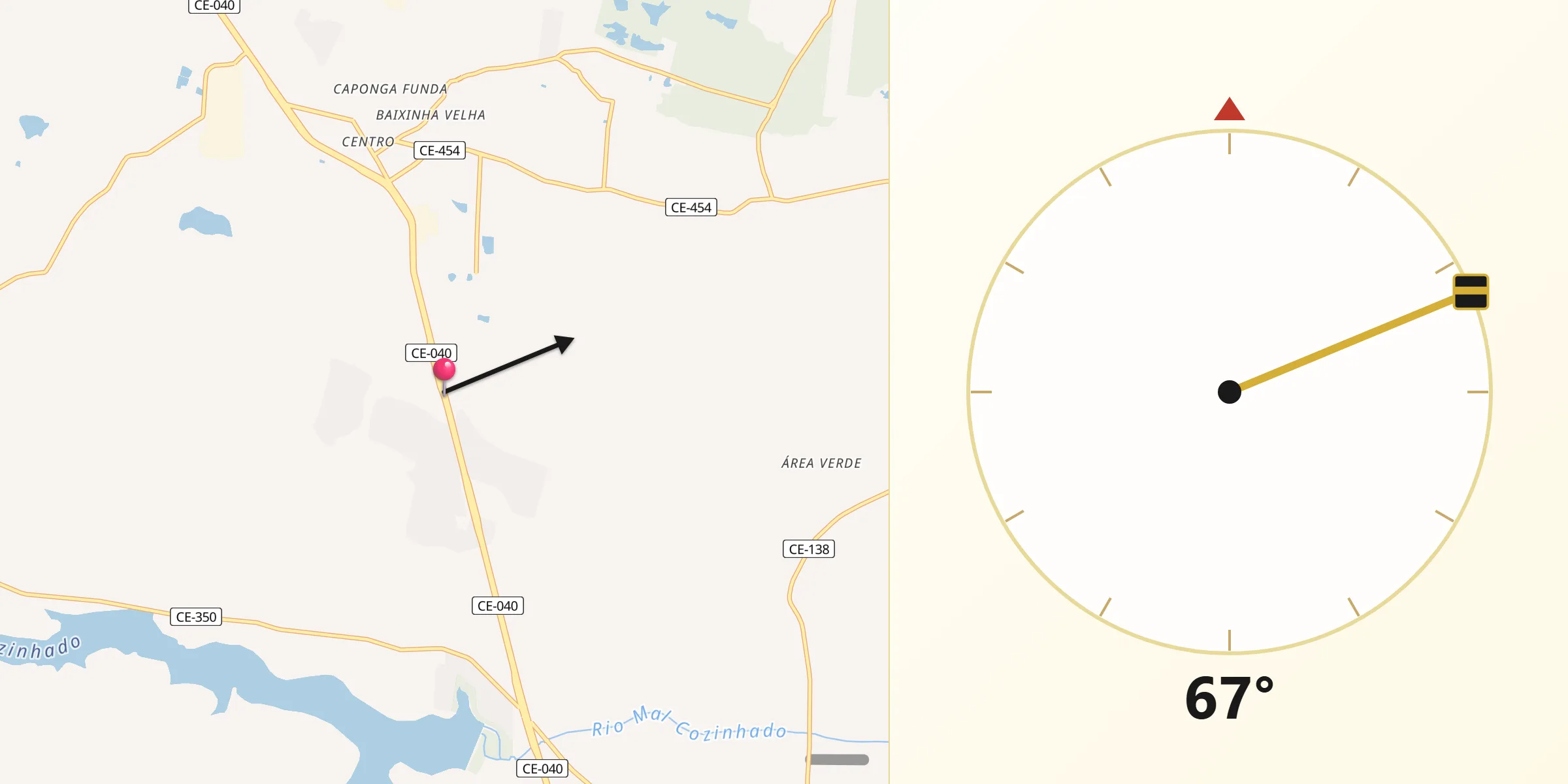 Direção da Qibla a partir de Pindoretama