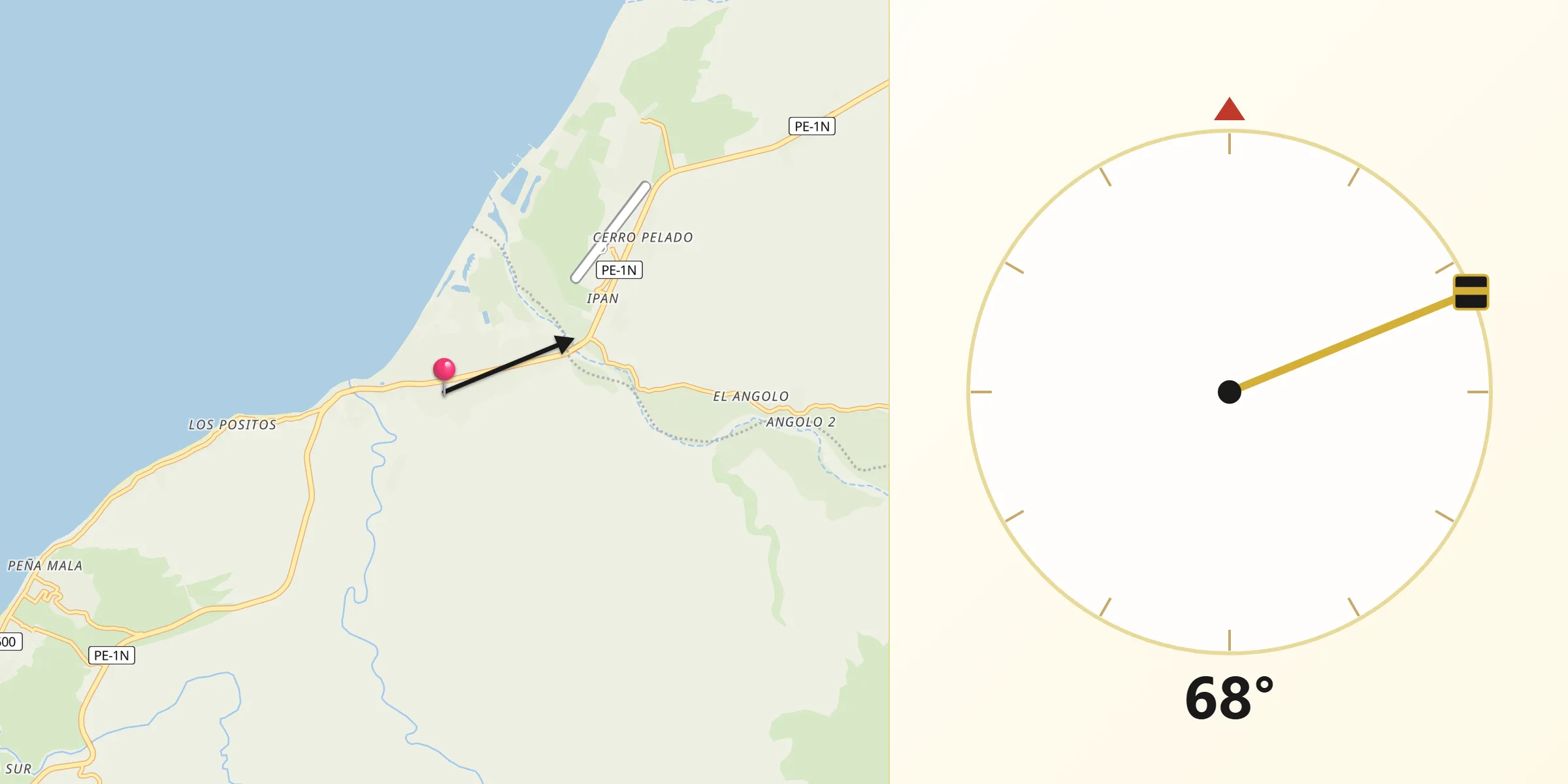 Dirección de la Qibla desde Máncora