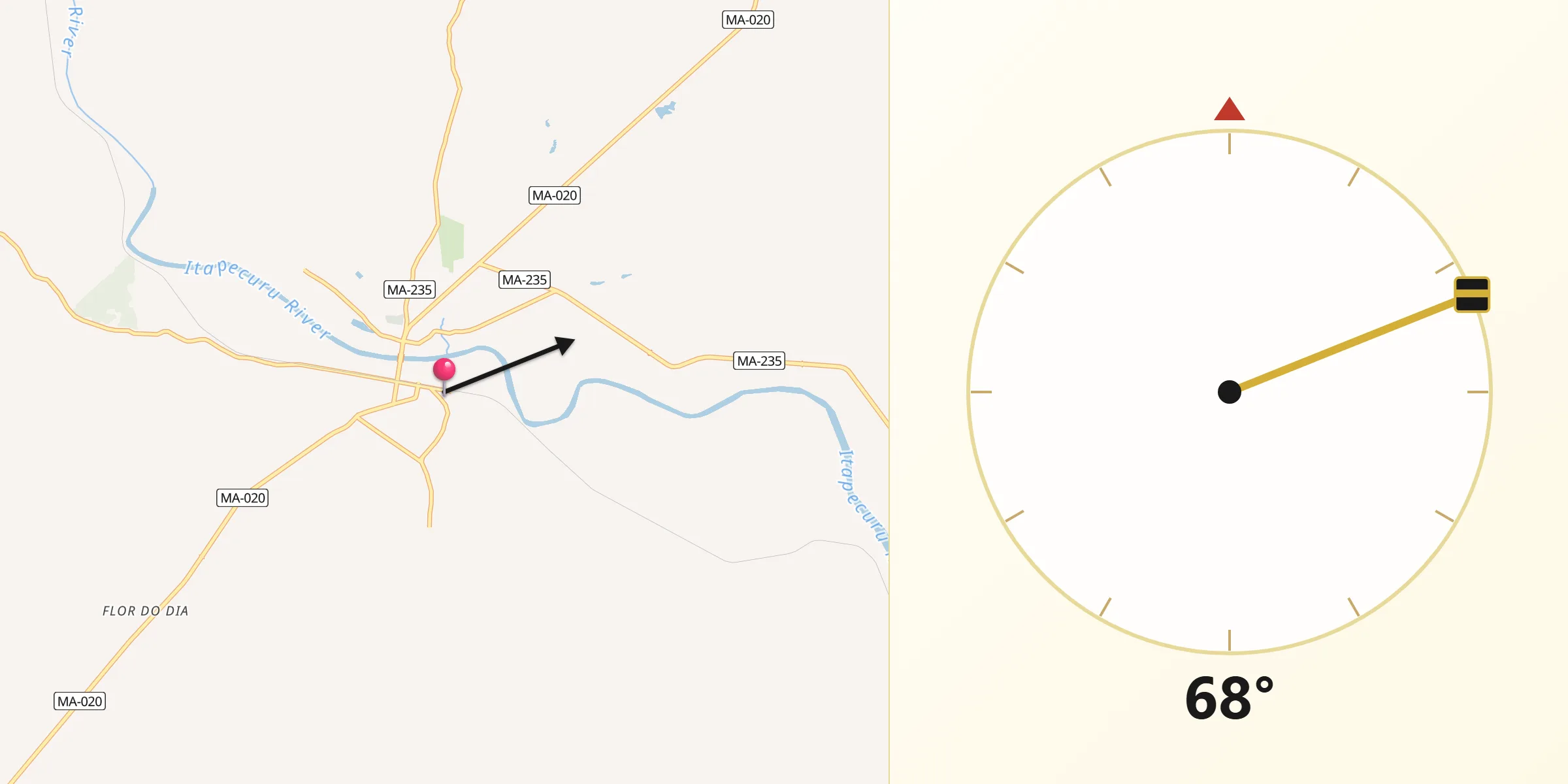 Direção da Qibla a partir de Coroatá