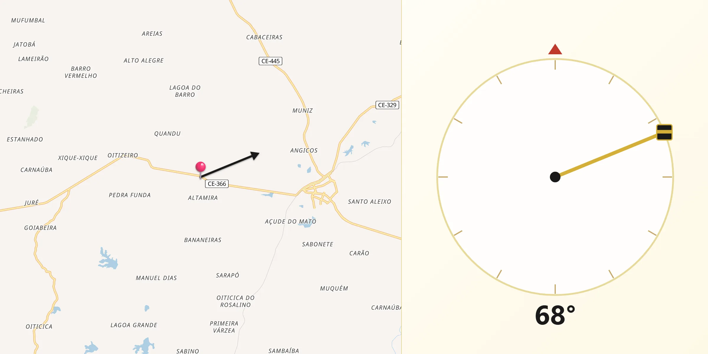 Direção da Qibla a partir de Reriutaba