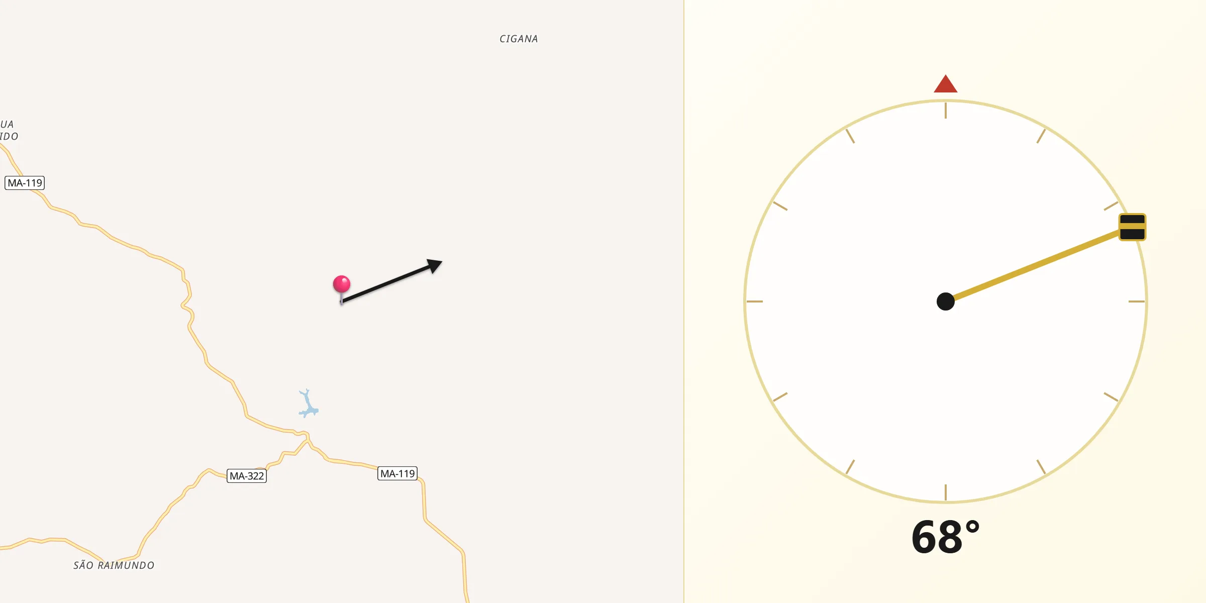 Direção da Qibla a partir de Altamira do Maranhão