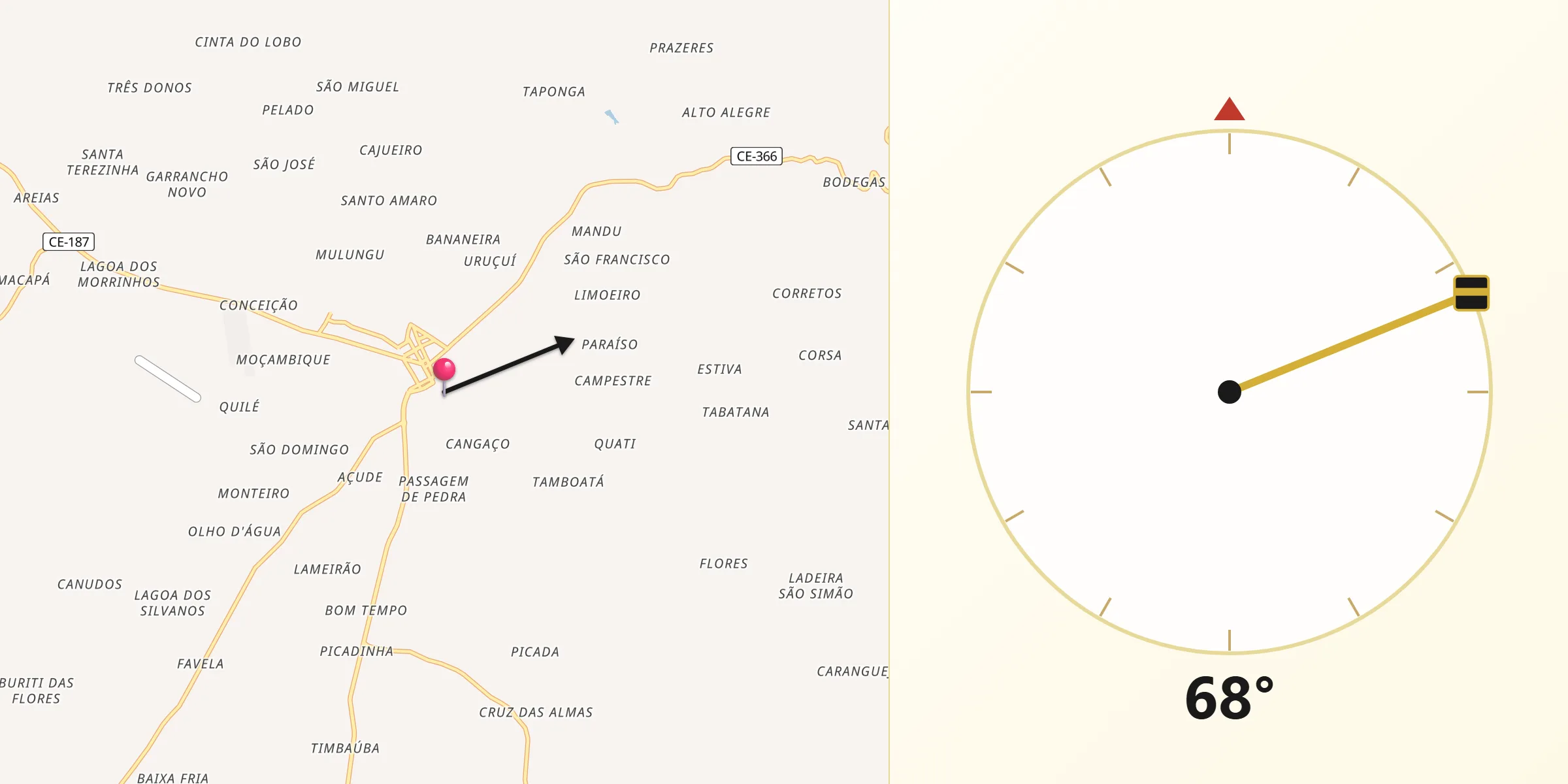 Direção da Qibla a partir de Guaraciaba do Norte