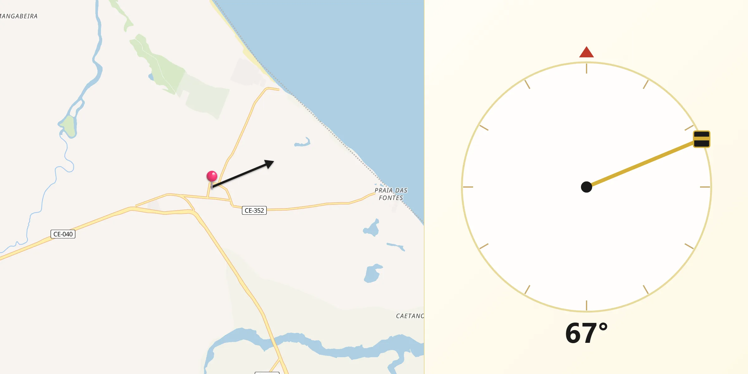 Direção da Qibla a partir de Beberibe