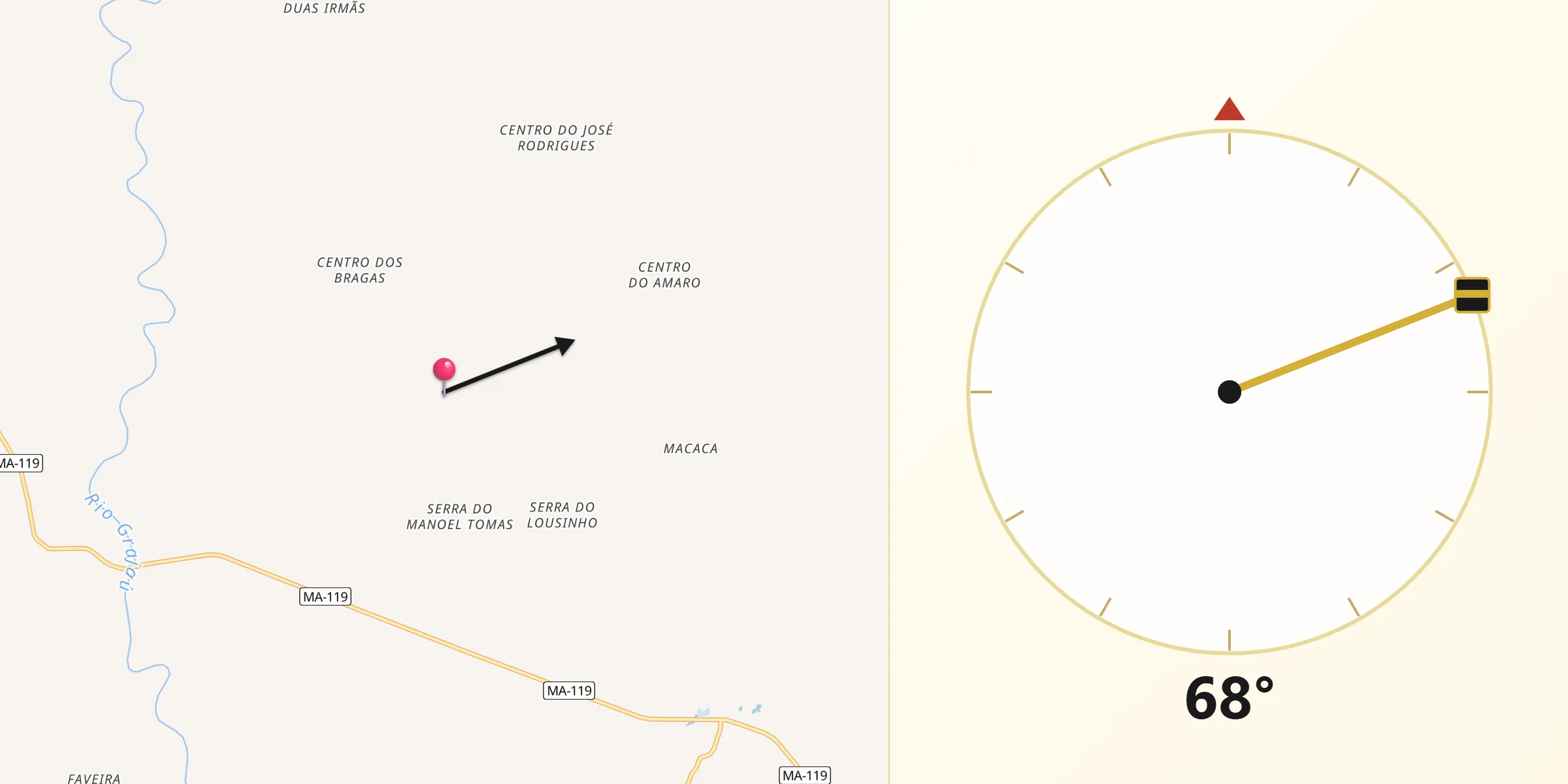 Direção da Qibla a partir de Vitorino Freire